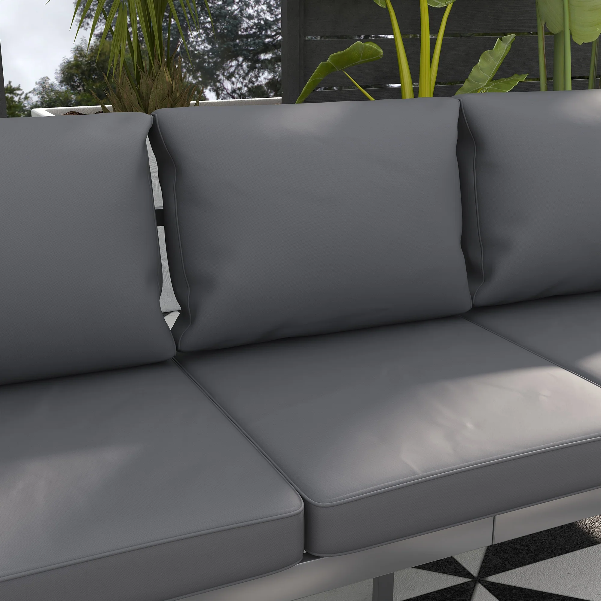 Aluminium Frame 3-Seater Garden Bench with Armrest & Cushions, 185 x 66 x64cm, Grey - Image 9