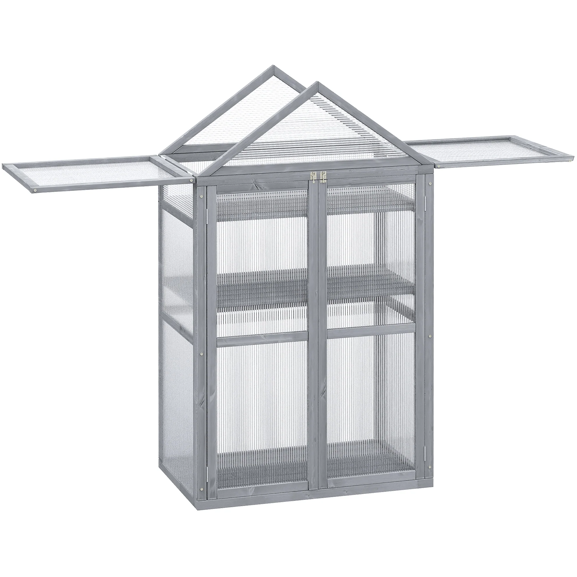 Garden Cold Frame Greenhouse with Adjustable Shelf, Double Doors & Openable Top, Grey