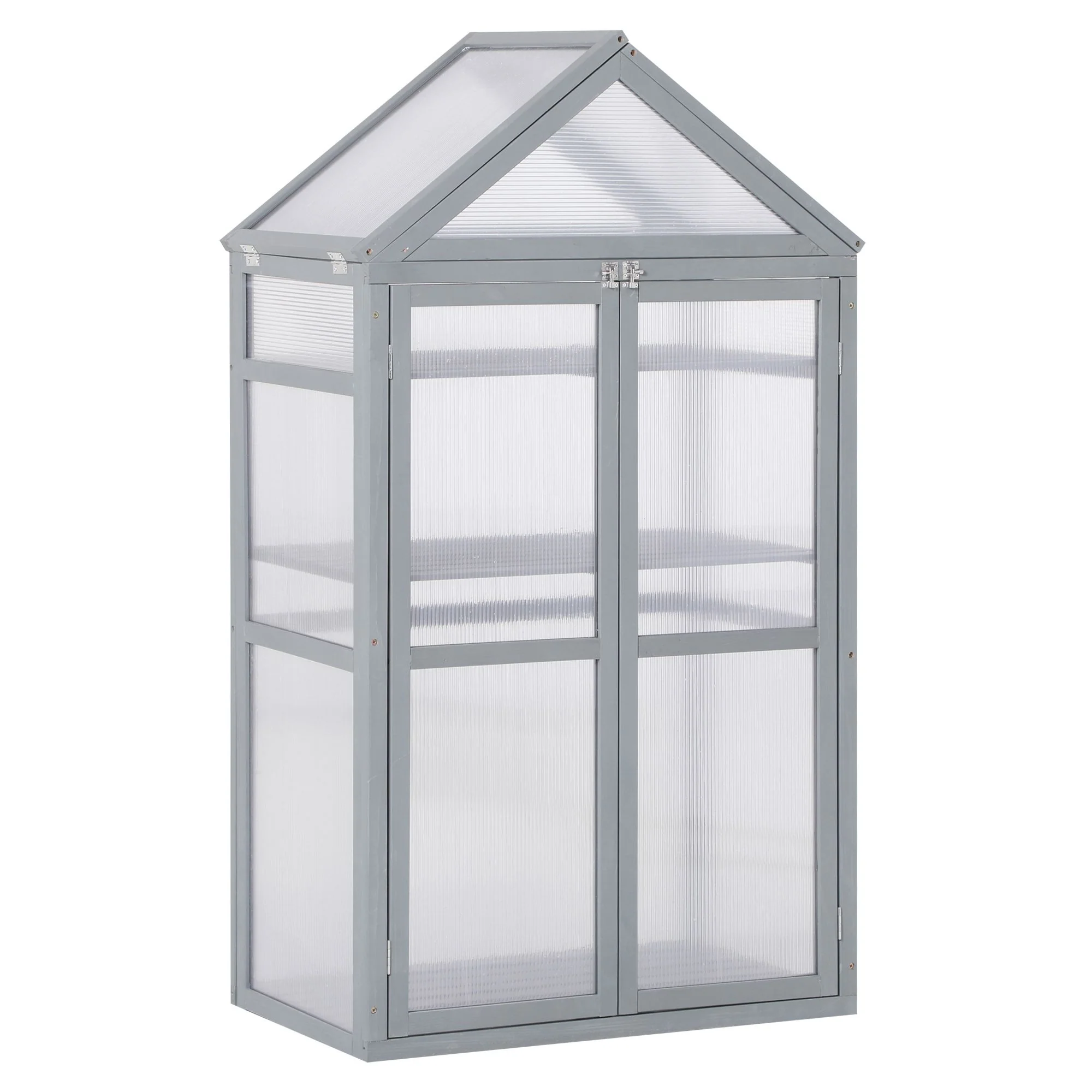 Garden Cold Frame Greenhouse with Adjustable Shelf, Double Doors & Openable Top, Grey - Image 12