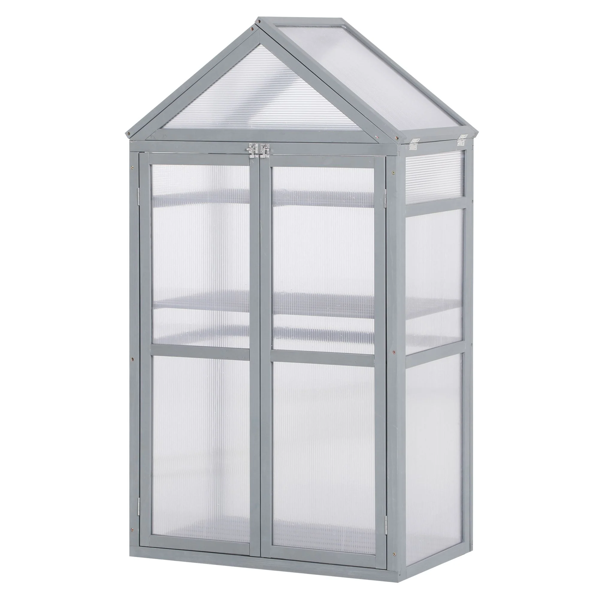 Garden Cold Frame Greenhouse with Adjustable Shelf, Double Doors & Openable Top, Grey - Image 2