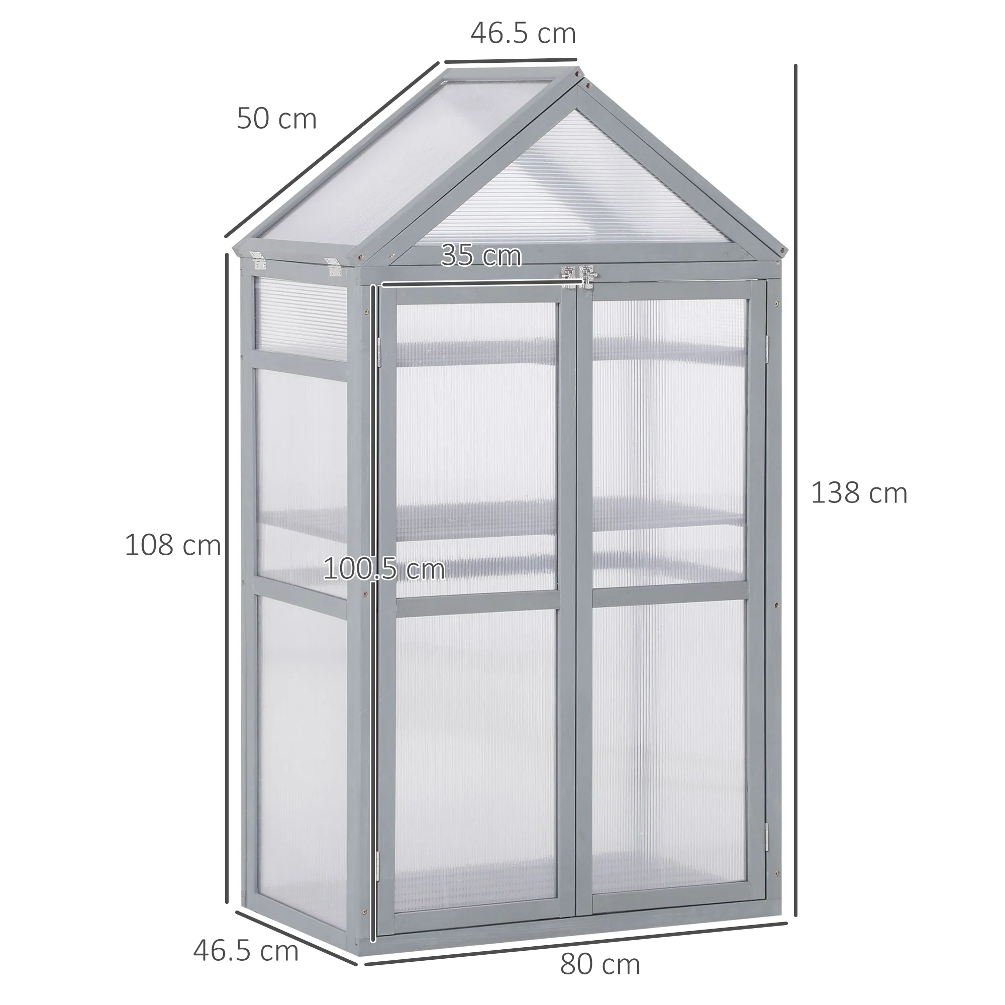 Garden Cold Frame Greenhouse with Adjustable Shelf, Double Doors & Openable Top, Grey - Image 5
