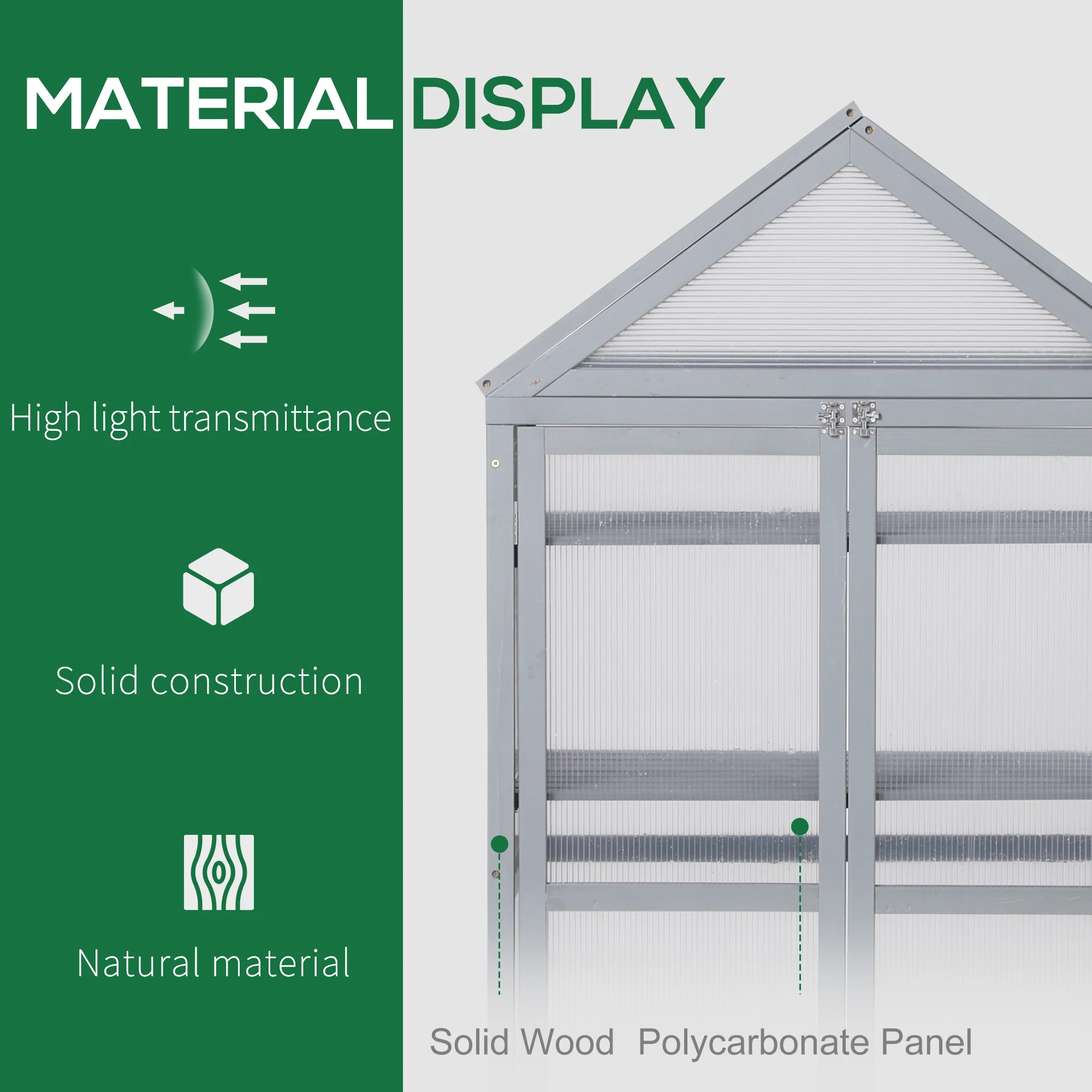 Garden Cold Frame Greenhouse with Adjustable Shelf, Double Doors & Openable Top, Grey - Image 6