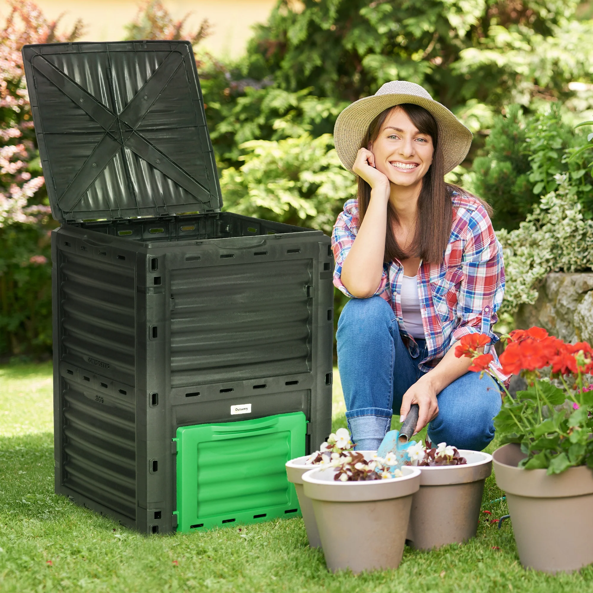 80 Gallon Outdoor Compost Bin for Fast Soil Creation, Green - Image 4