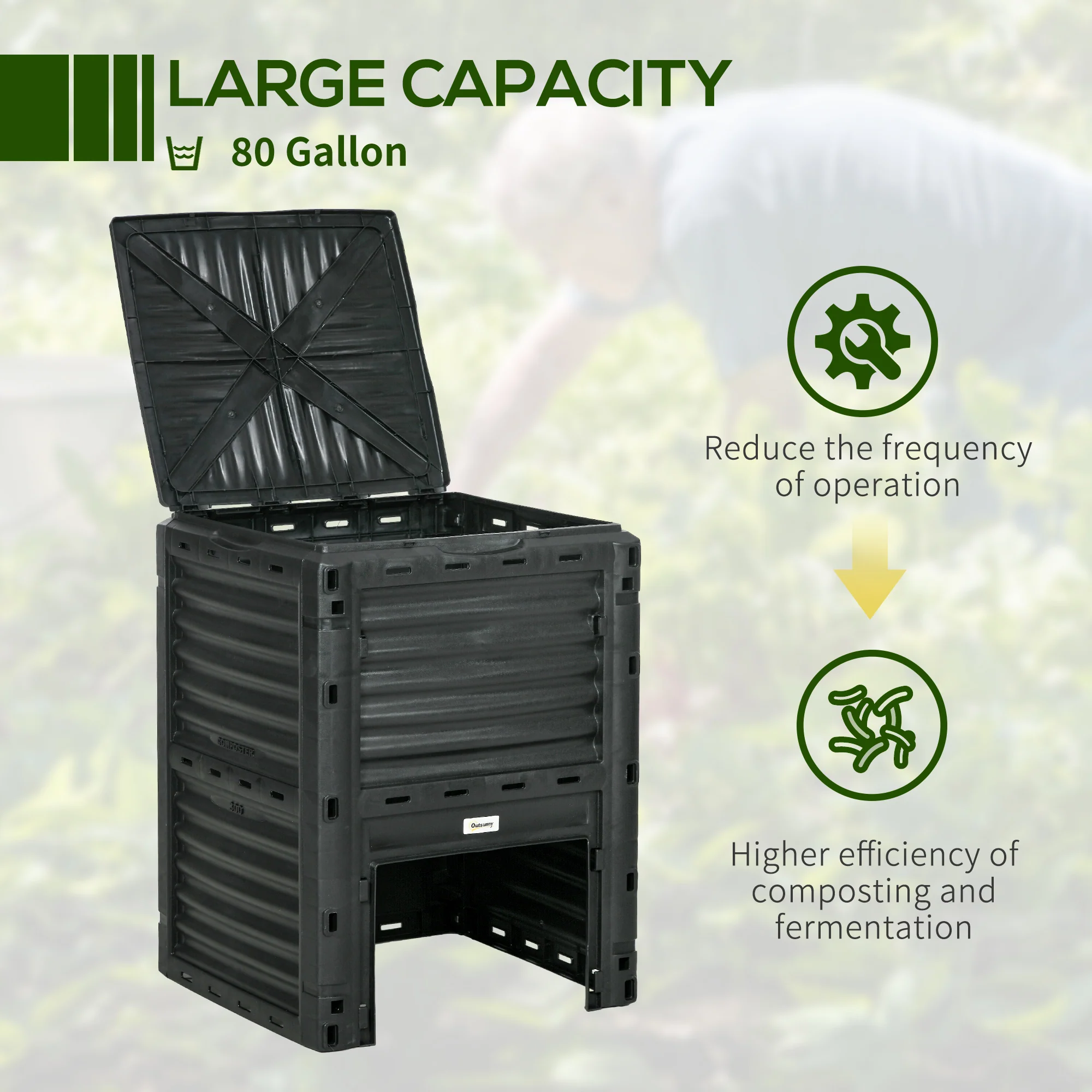 80 Gallon Outdoor Compost Bin for Fast Soil Creation, Green - Image 7