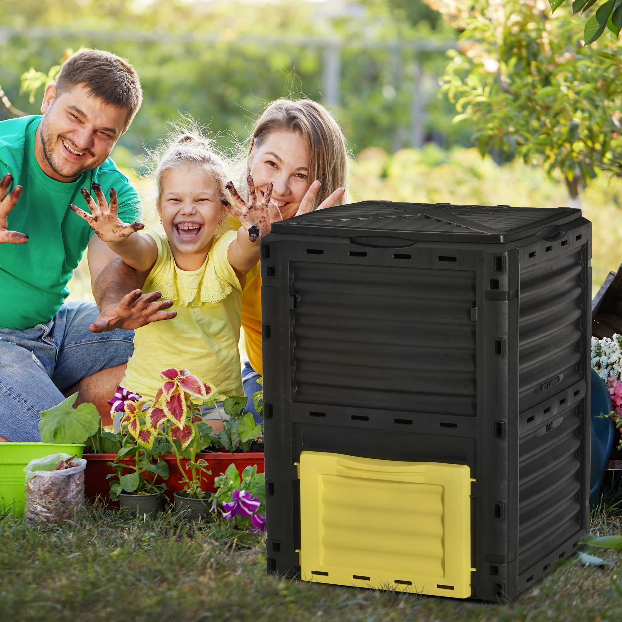80 Gallon Outdoor Compost Bin for Fast Soil Creation, Yellow - Image 4
