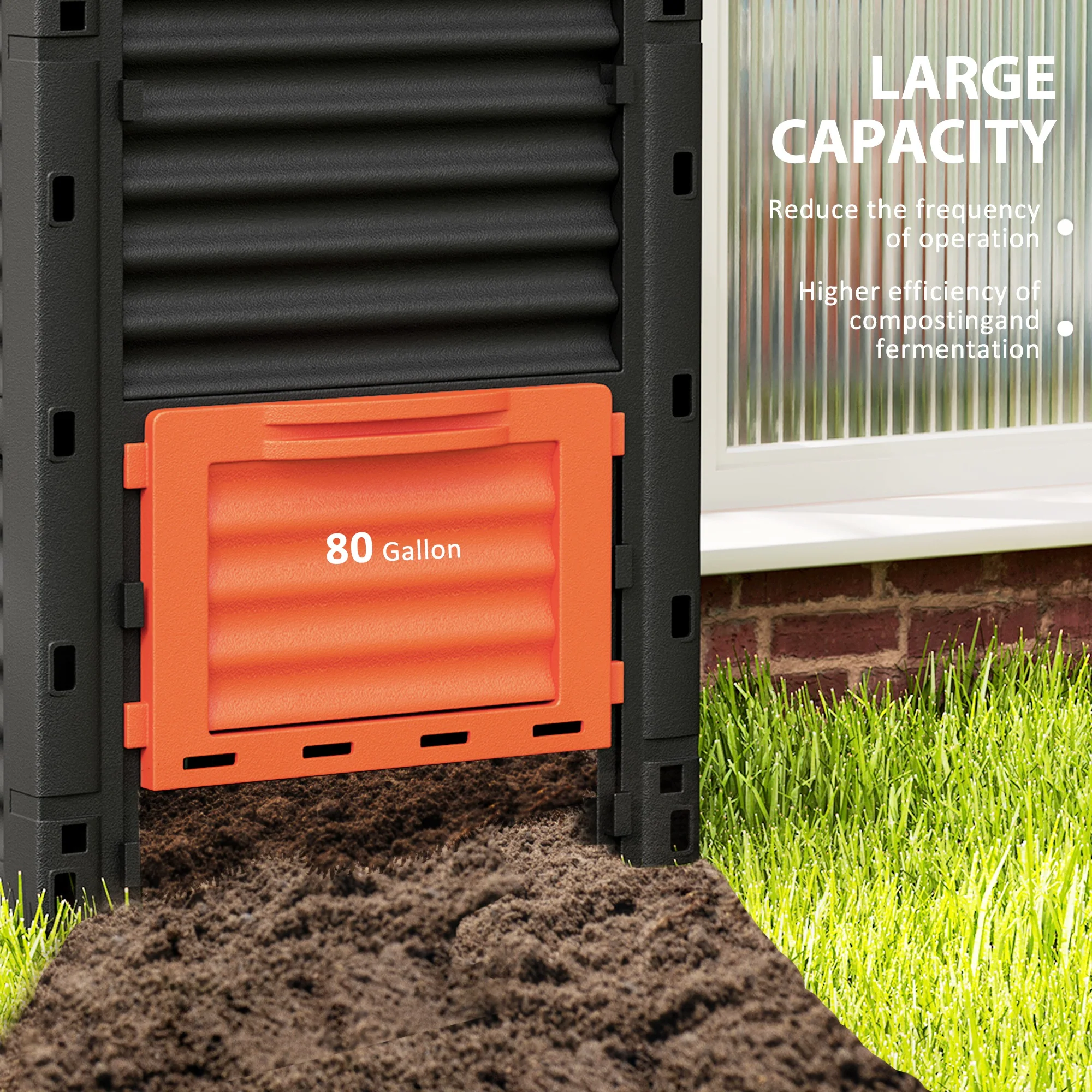 80 Gallon Outdoor Compost Bin for Fast Soil Creation, Orange - Image 7