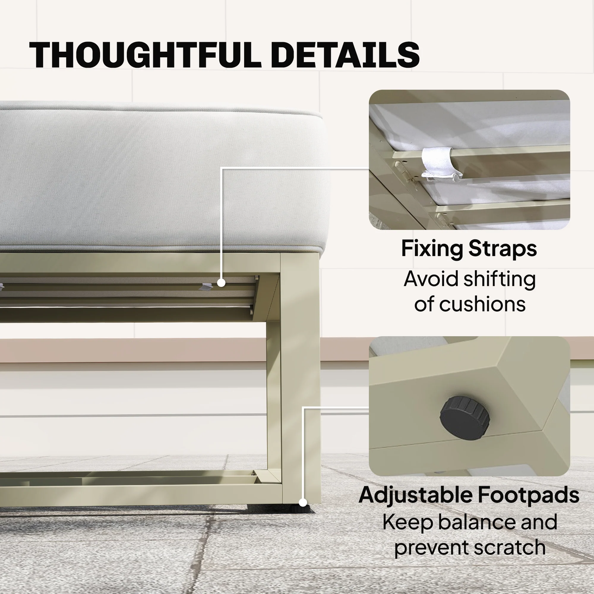 6 Piece Garden Daybed Set with Coffee Table and Footstool, Cream White - Image 10