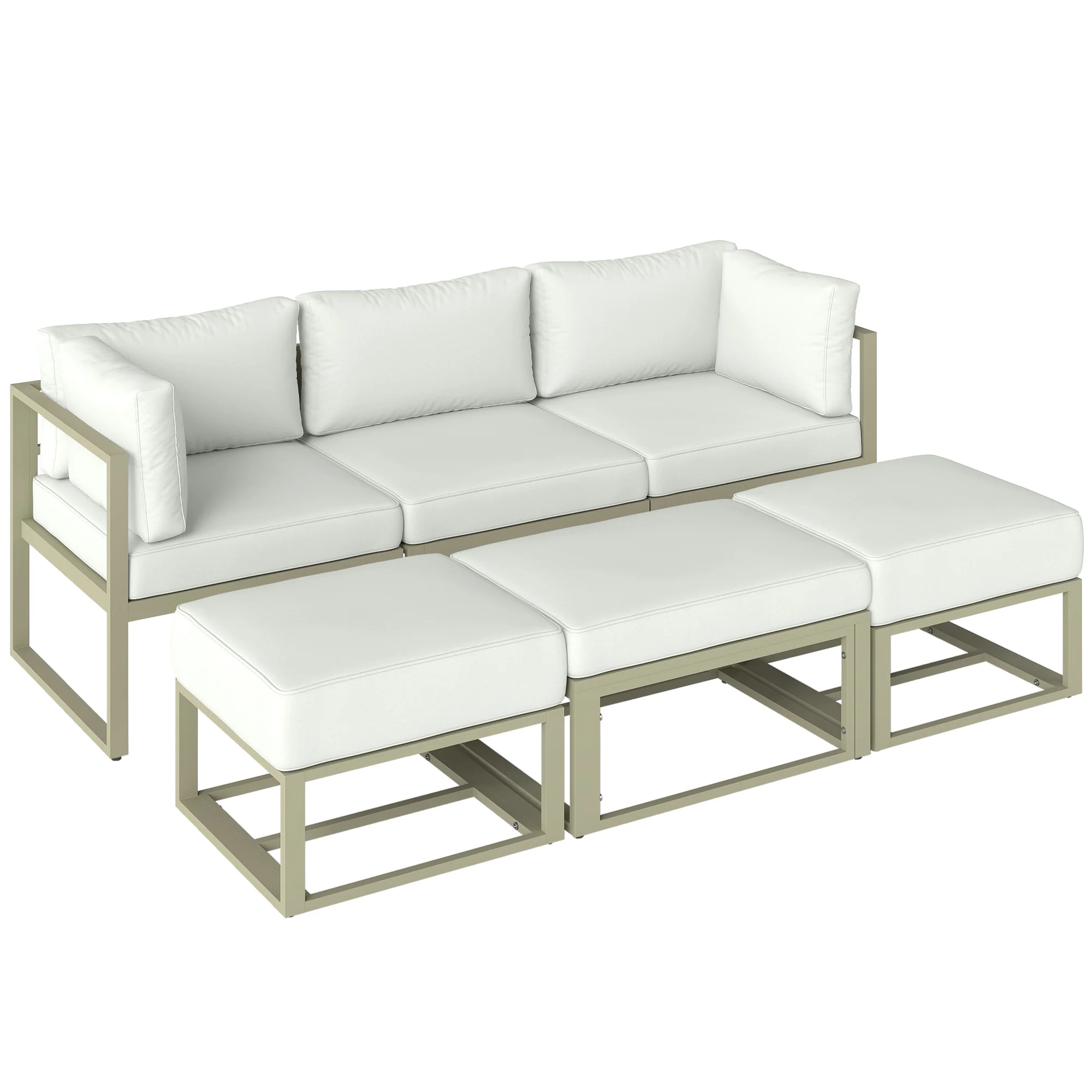 6 Piece Garden Daybed Set with Coffee Table and Footstool, Cream White - Image 12