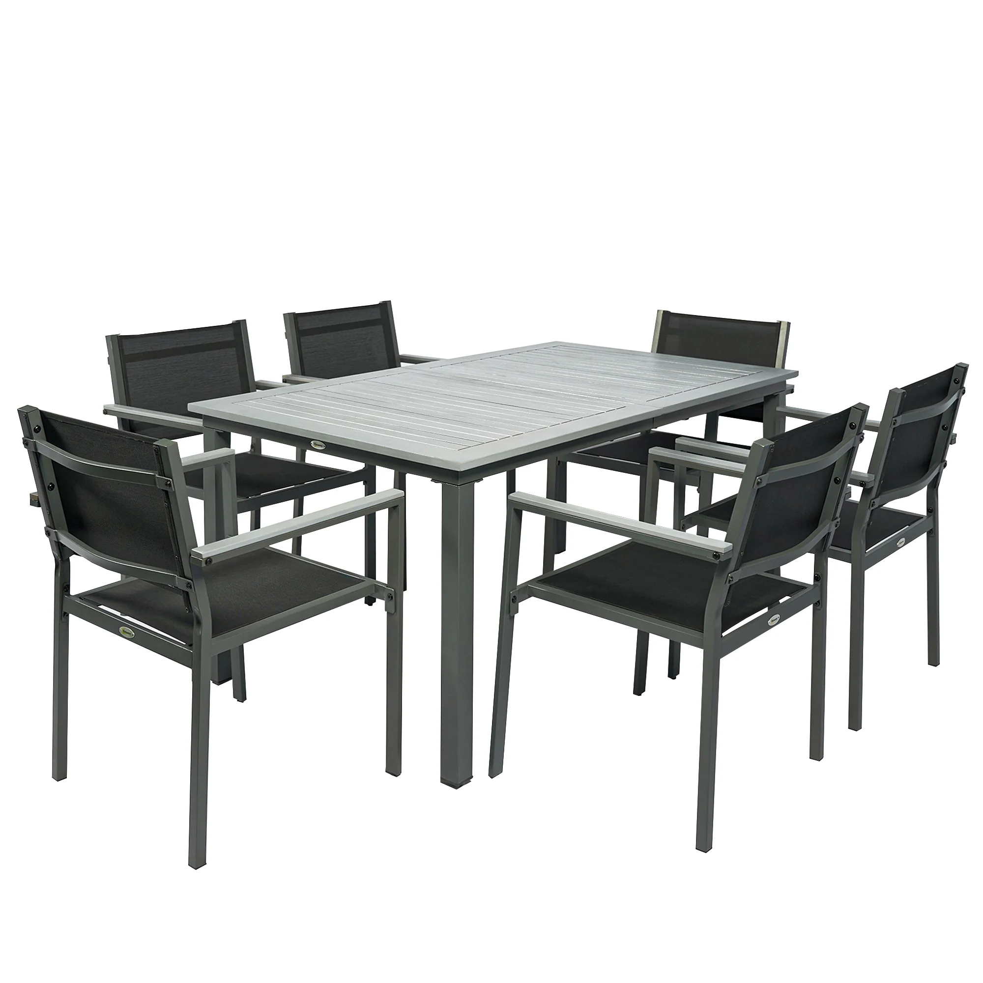 6-Seater Acacia Wood Top Dining Set with Stackable Texteline Chairs, Grey - Image 12