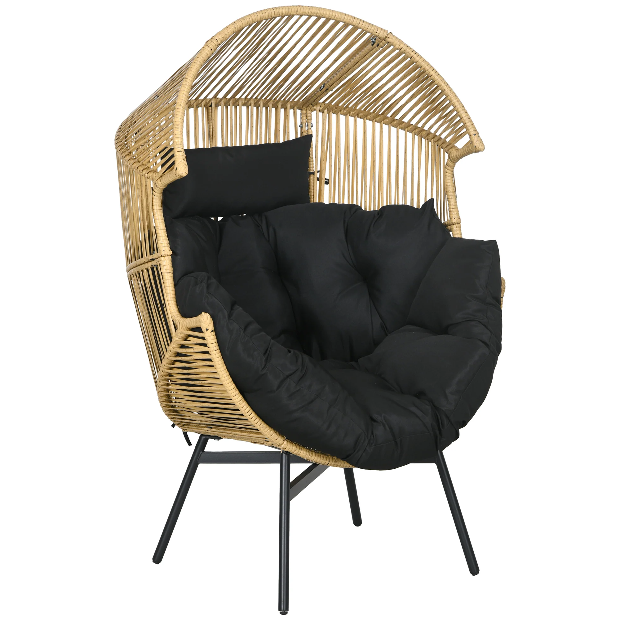 Garden Rattan Egg Chair with 14cm Thick Seat Cushion, Headrest & Adjustable Feet, Sand
