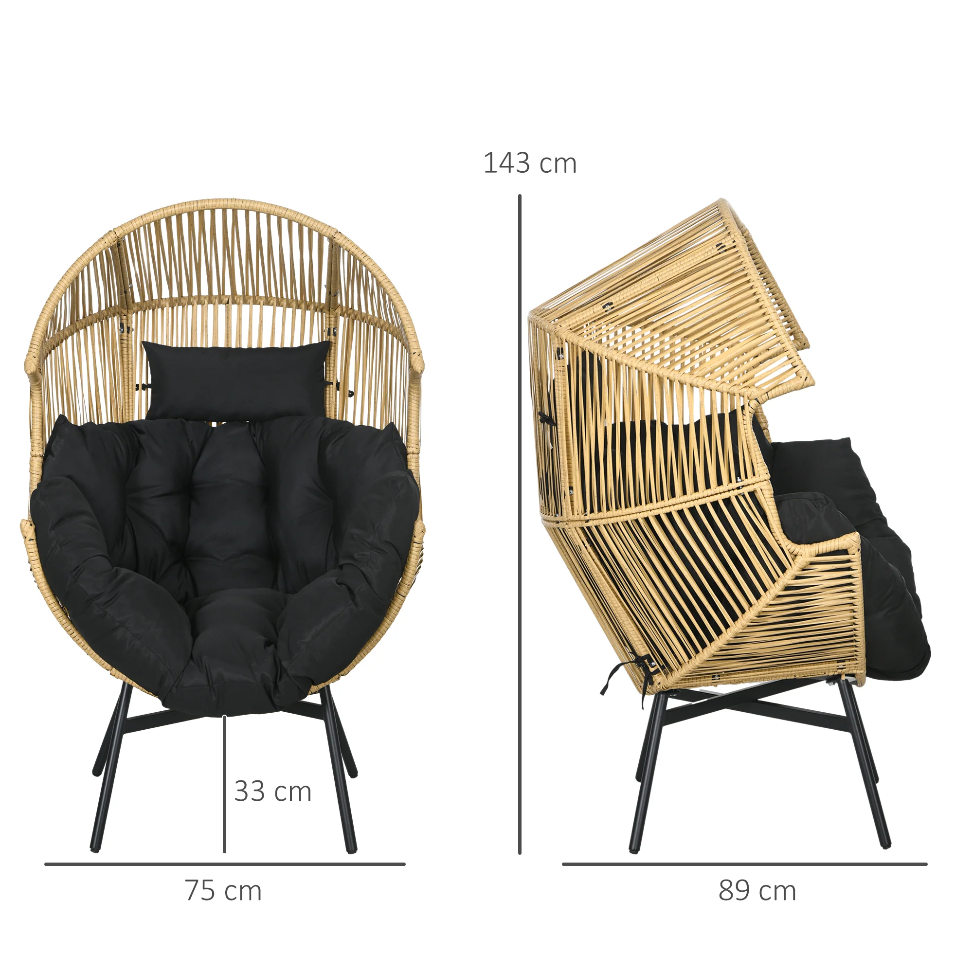 Garden Rattan Egg Chair with 14cm Thick Seat Cushion, Headrest & Adjustable Feet, Sand - Image 5