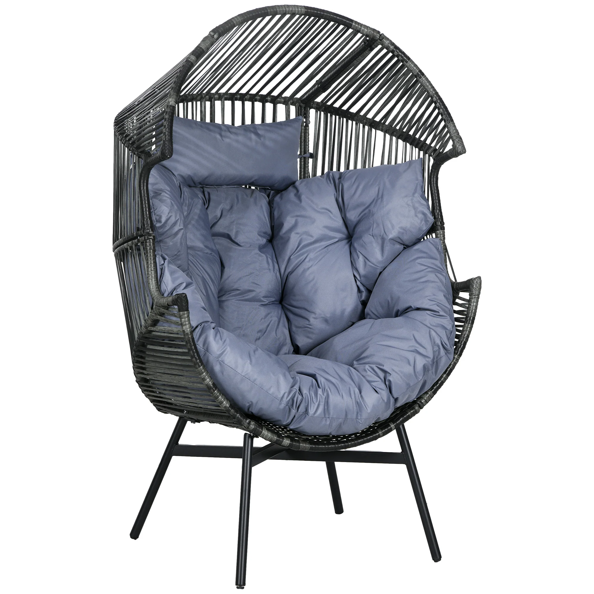 Garden Rattan Egg Chair with 14cm Thick Seat Cushion, Headrest & Adjustable Feet, Mixed Grey
