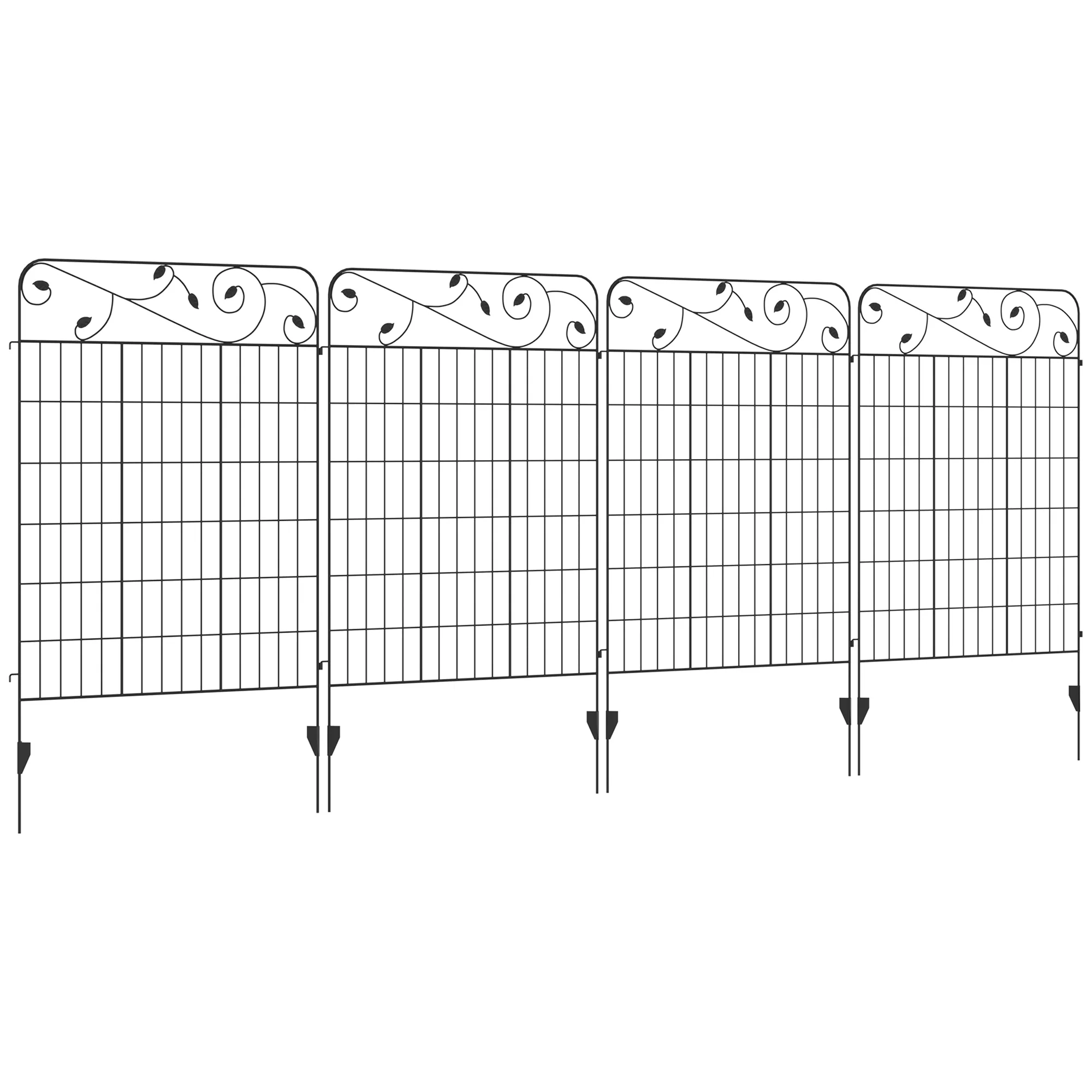 4 Pack Metal Fence Panels, 11.5' Animal Barrier & Border Flower Edging, Square Vines