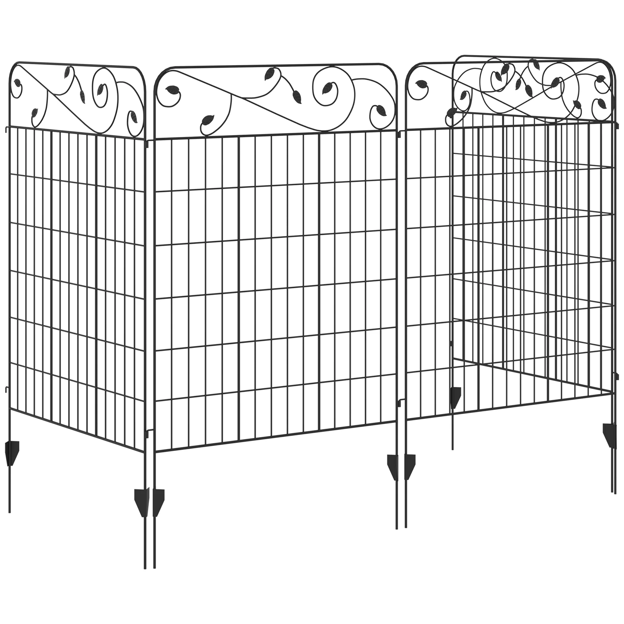 4 Pack Metal Fence Panels, 11.5' Animal Barrier & Border Flower Edging, Square Vines - Image 2