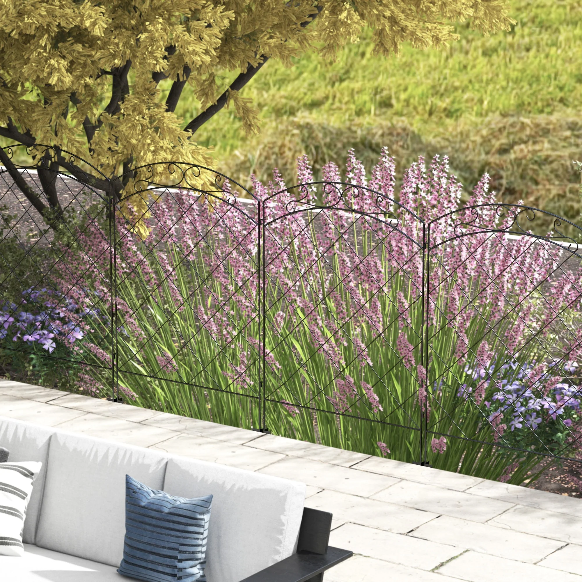 4 Pack Steel Fence Panels, 11.4' L x 43" H, Border Flower Edging for Yard, Swirl Vines - Image 3