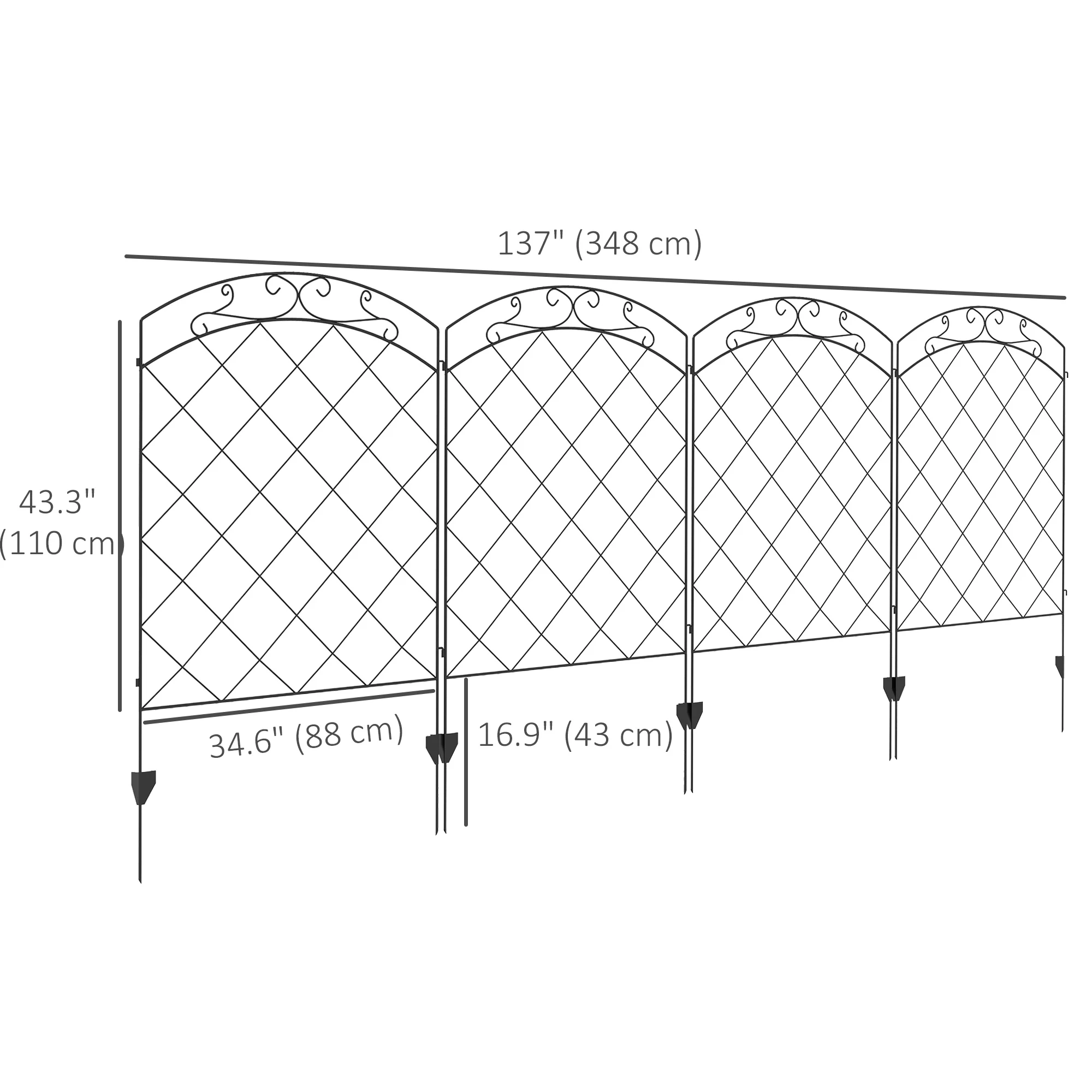 4 Pack Steel Fence Panels, 11.4' L x 43" H, Border Flower Edging for Yard, Swirl Vines - Image 5