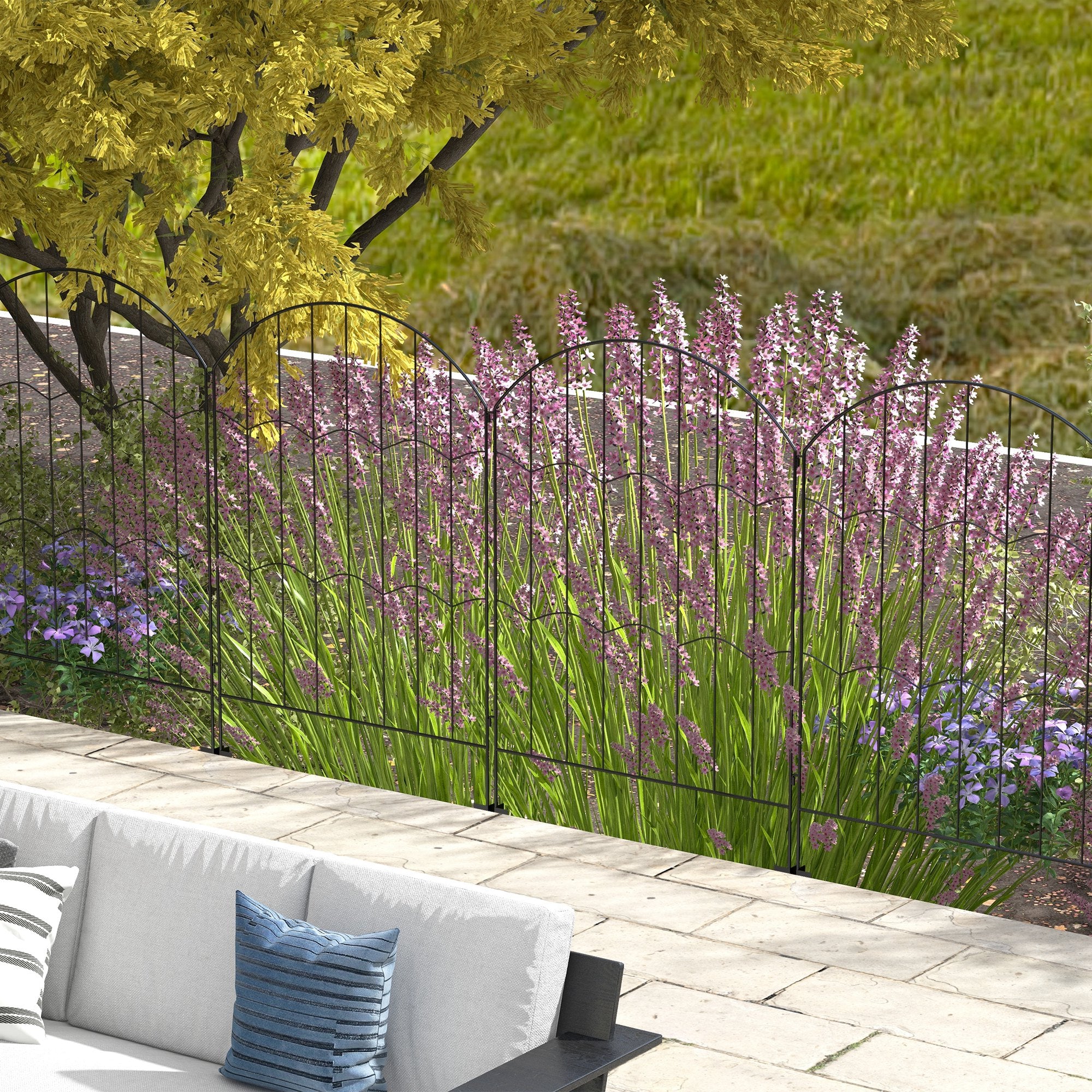 4 Pack Steel Fence Panels, 11.4' L x 43" H, Border Flower Edging for Yard, Wave - Image 3