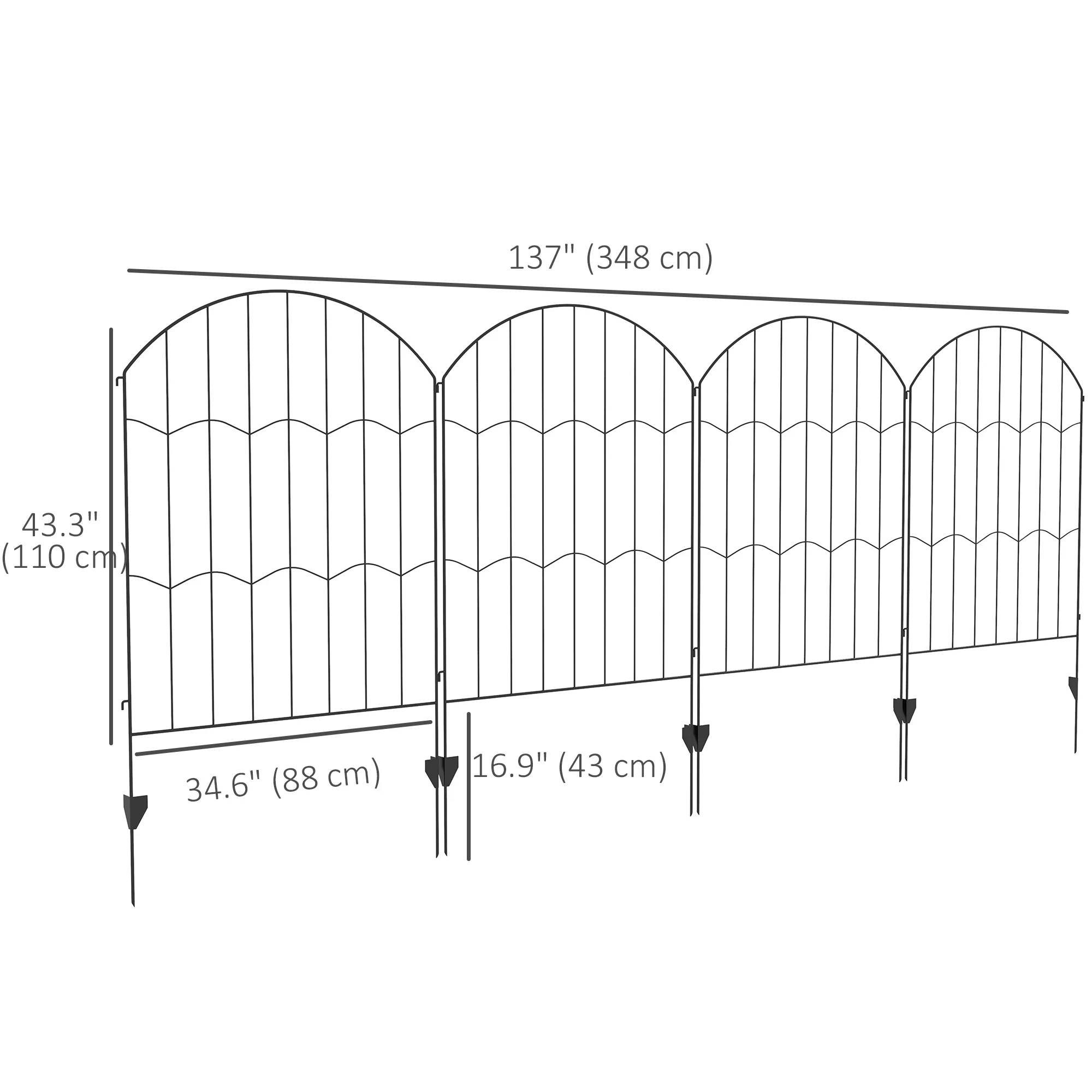 4 Pack Steel Fence Panels, 11.4' L x 43" H, Border Flower Edging for Yard, Wave - Image 5