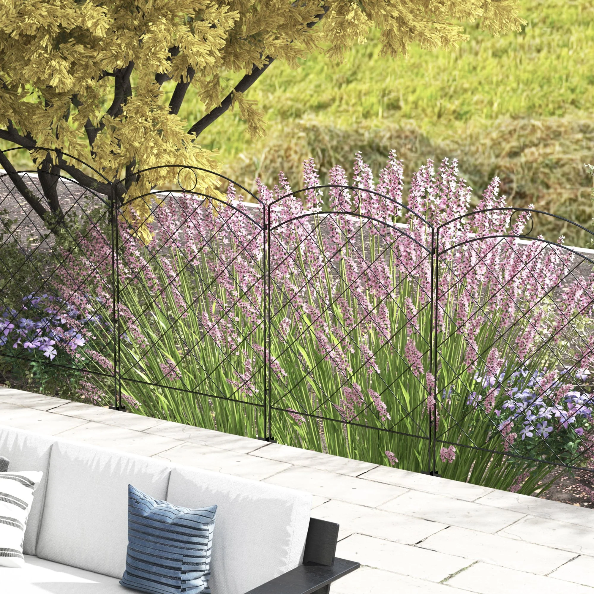 4 Pack Steel Fence Panels, 11.4' L x 43" H, Border Flower Edging for Yard, Curved Rings - Image 3