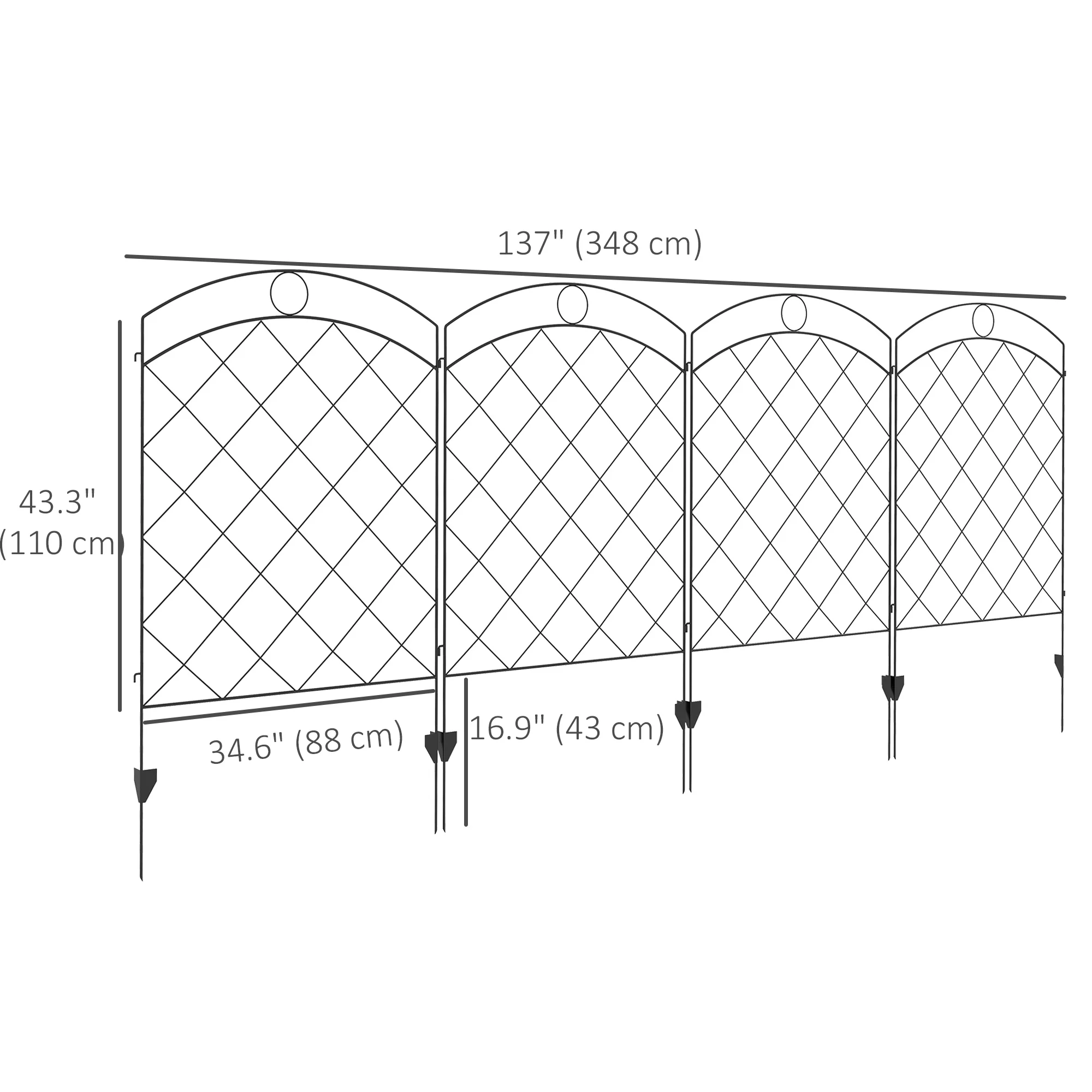 4 Pack Steel Fence Panels, 11.4' L x 43" H, Border Flower Edging for Yard, Curved Rings - Image 5