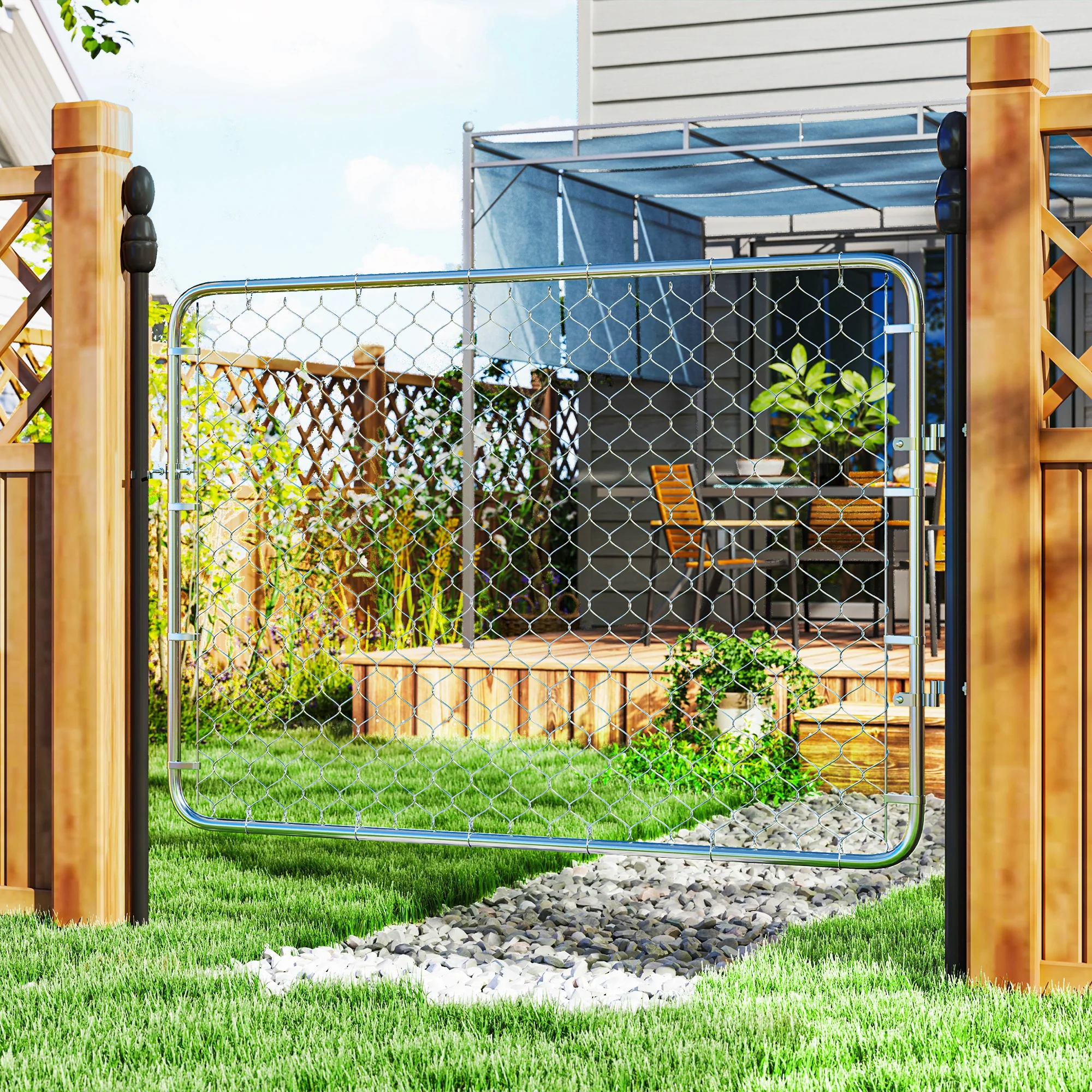 26-71 in. W x 4 ft. H Chain Link Fence Gate, Silver - Image 3