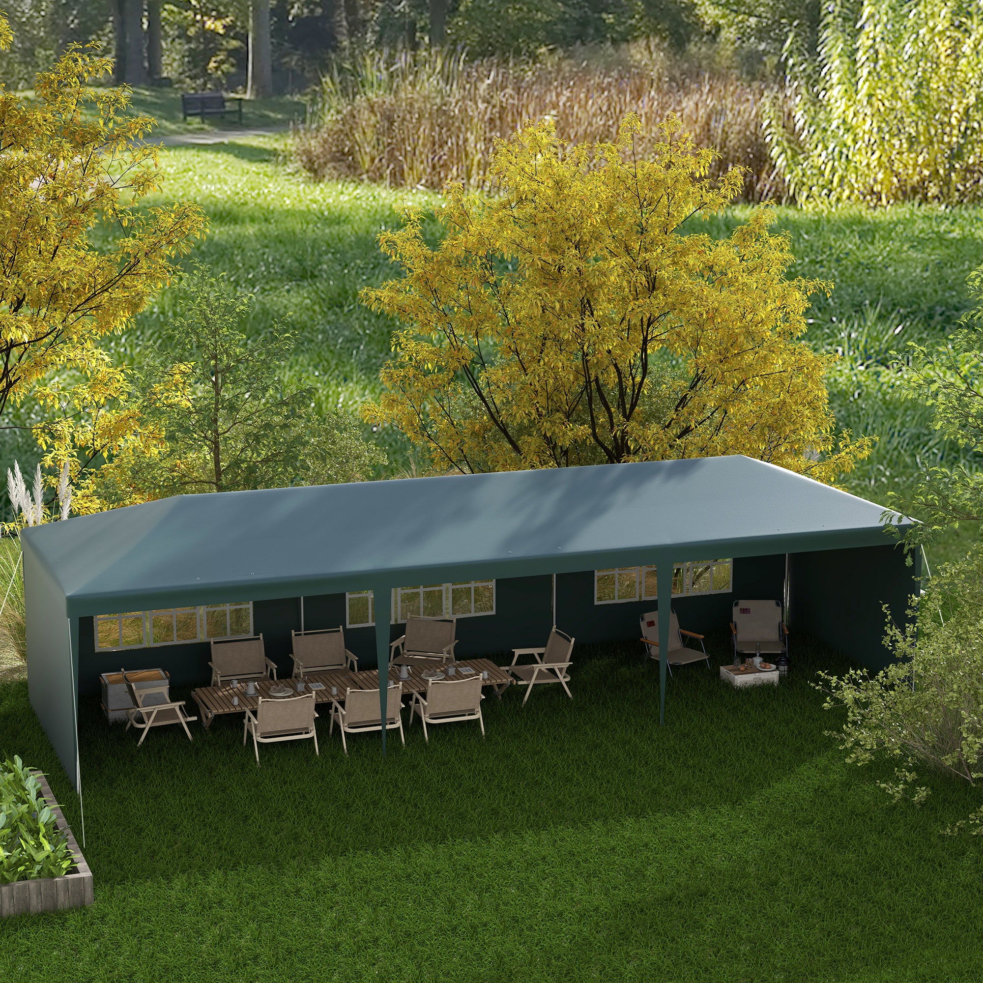 9 x 3 m Patio Gazebo Canopy Tent with Removable Walls, for Outdoor Party Wedding, Green - Image 3
