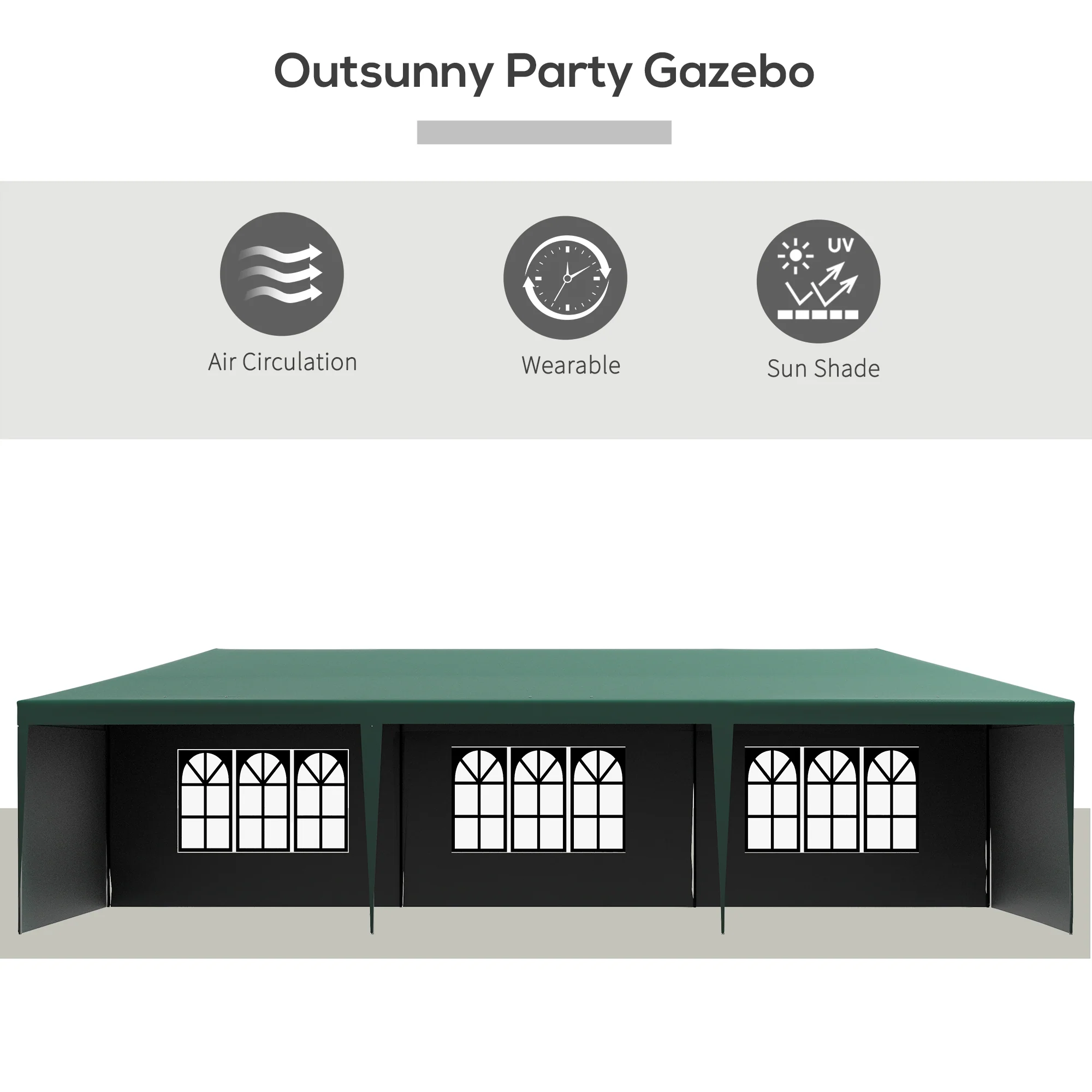 9 x 3 m Patio Gazebo Canopy Tent with Removable Walls, for Outdoor Party Wedding, Green - Image 6