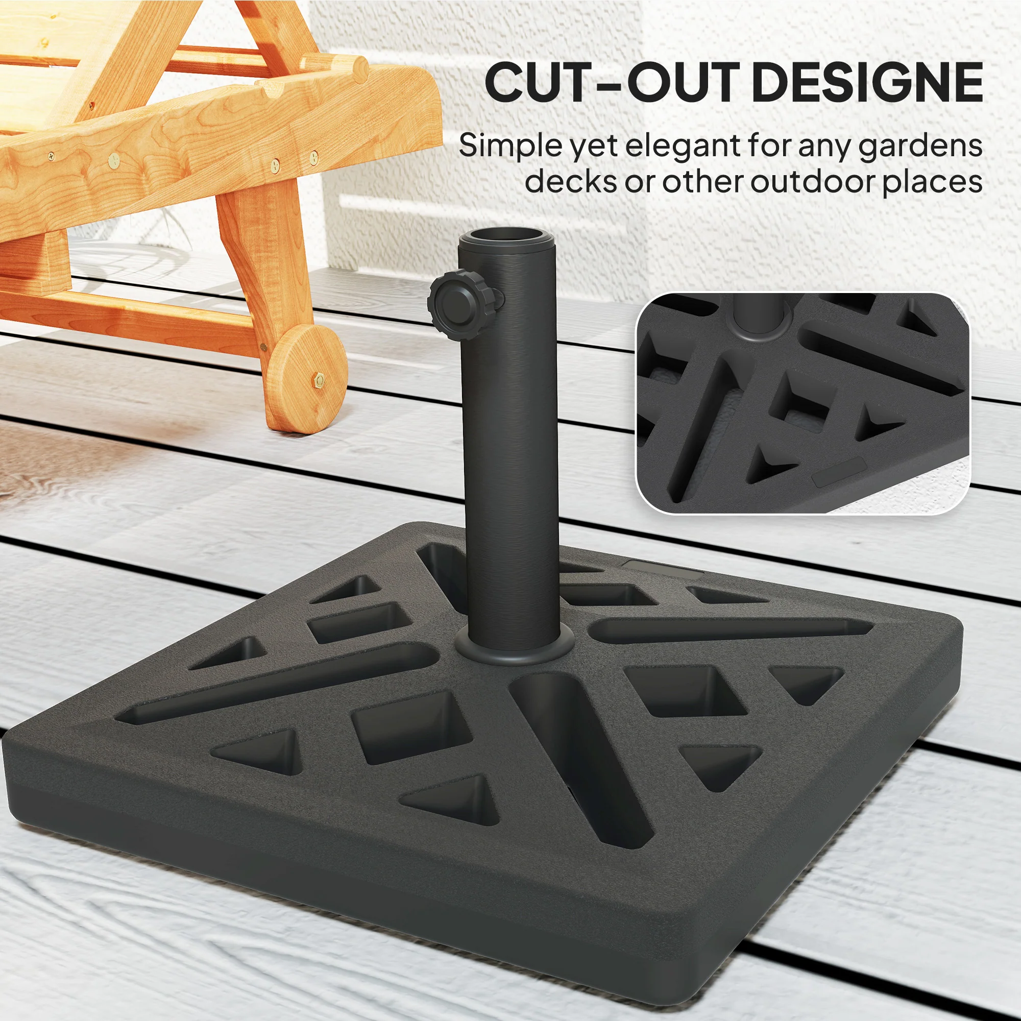 15kg HDPE Garden Parasol Base with Cut-Out Design for 32, 38, 48 mm Poles, Black - Image 8