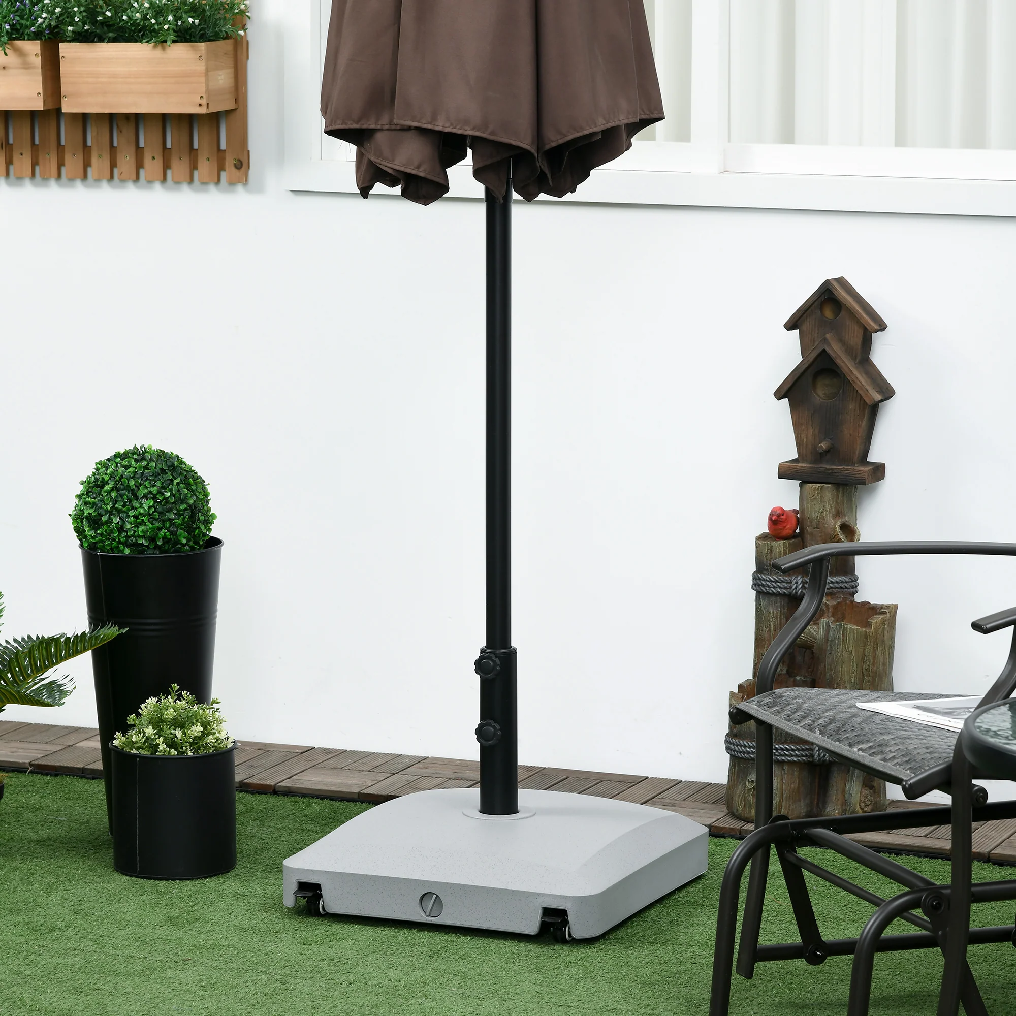 Garden Parasol Base Holder with Wheels & Brakes, 24kg Water or 30kg Sand Filled, Grey - Image 11
