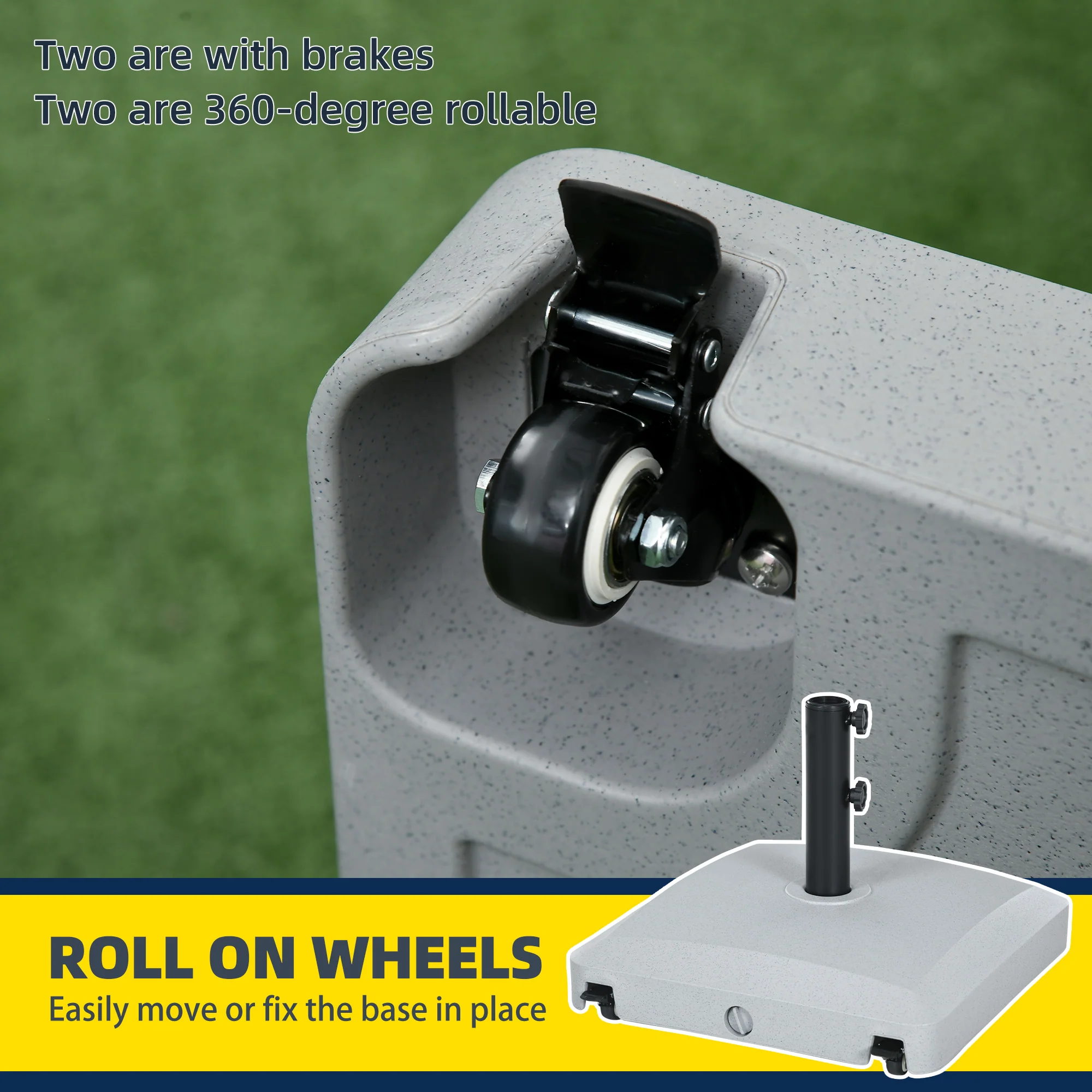 Garden Parasol Base Holder with Wheels & Brakes, 24kg Water or 30kg Sand Filled, Grey - Image 8