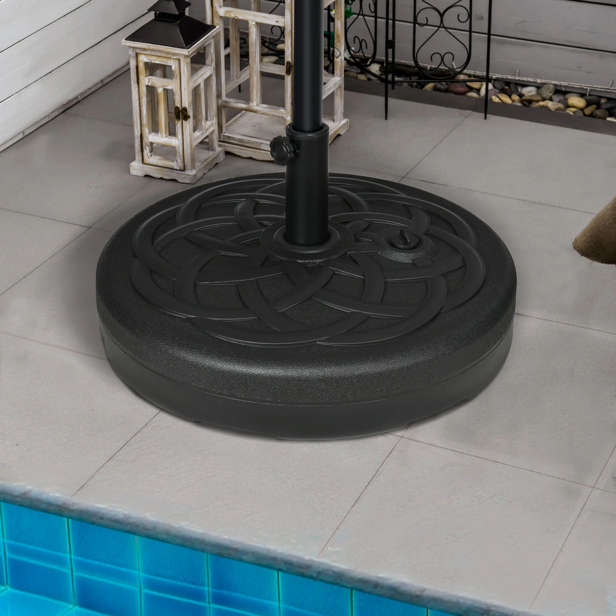 Garden Parasol Base Holder with Built-In Handle, 25kg Water or 35kg Sand Filled, Black - Image 4