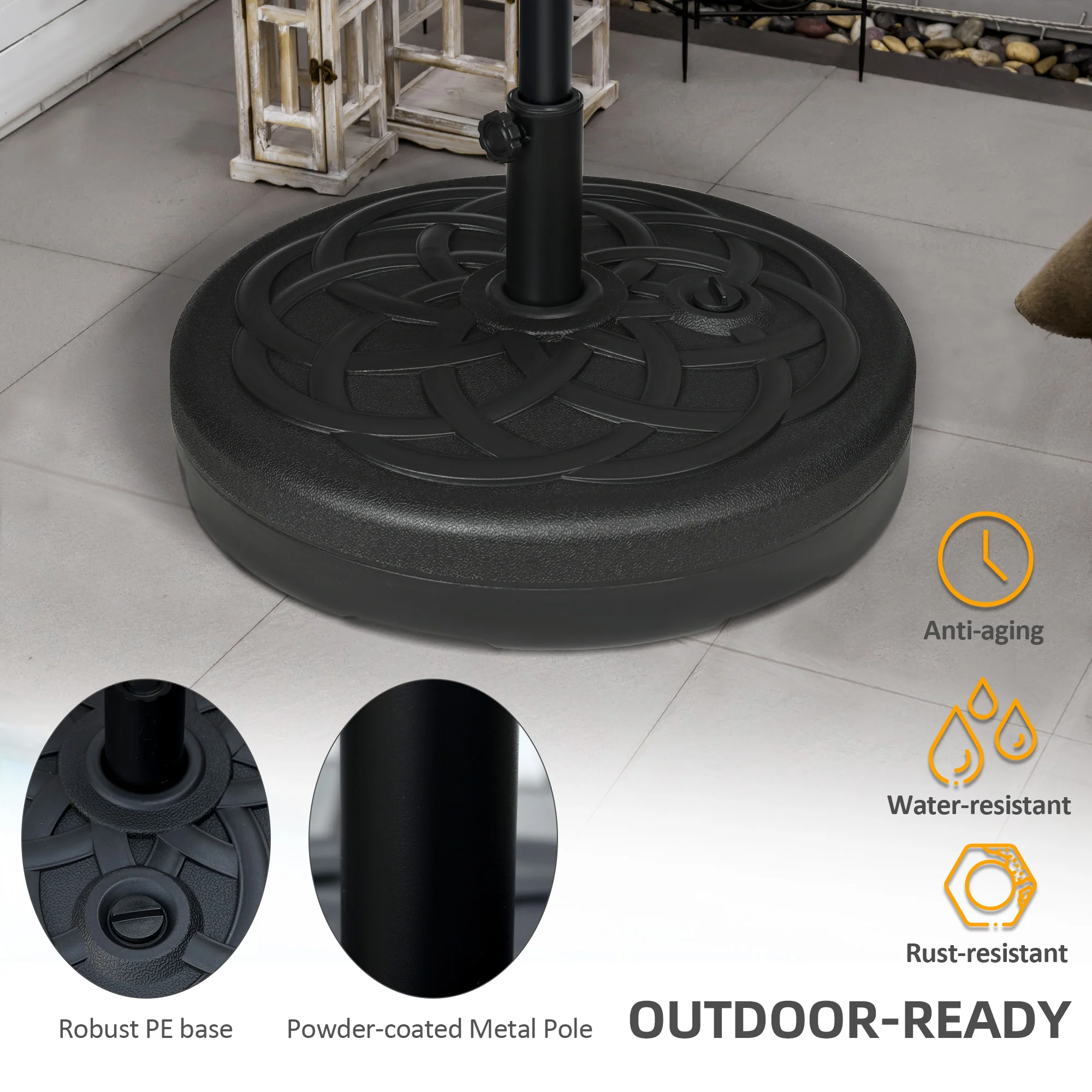 Garden Parasol Base Holder with Built-In Handle, 25kg Water or 35kg Sand Filled, Black - Image 9