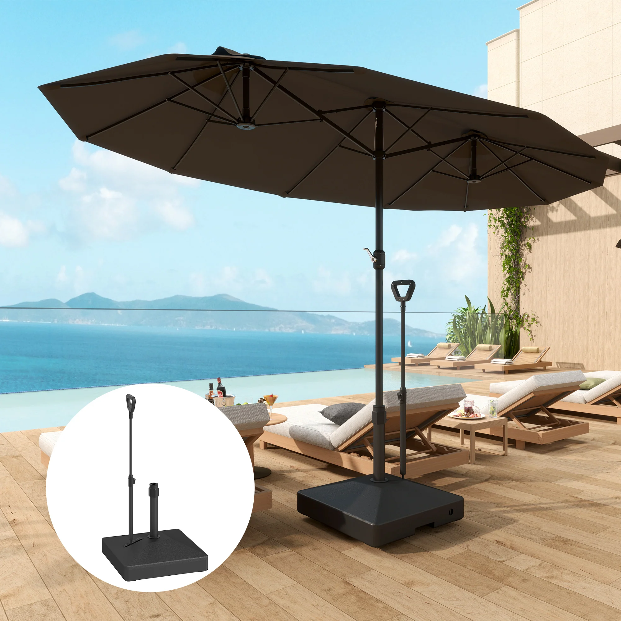 Fillable Parasol Base w/ Wheels and Adjustable Handle for 35, 38, 48 mm Poles, Black - Image 3