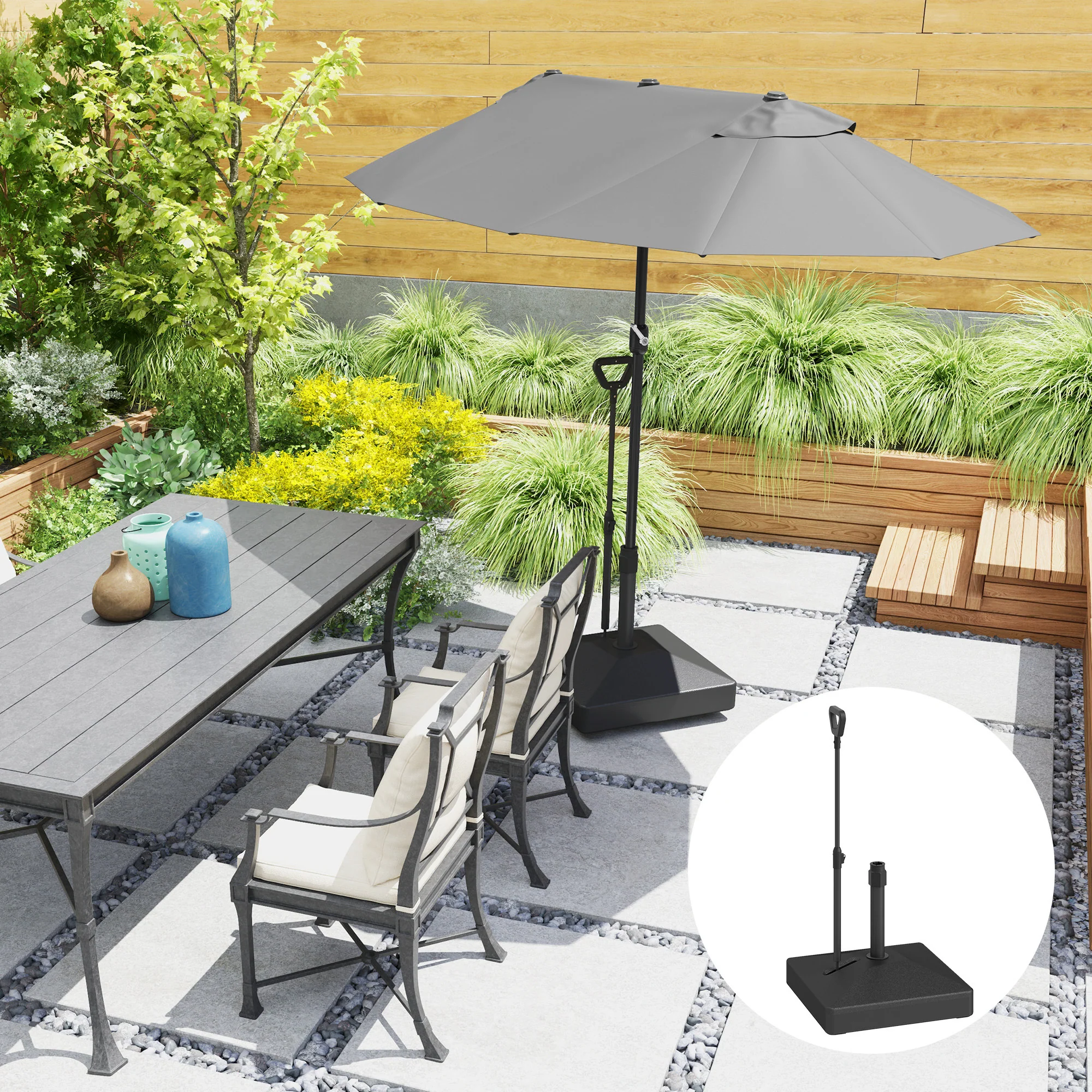 Fillable Parasol Base w/ Wheels and Adjustable Handle for 35, 38, 48 mm Poles, Black - Image 4