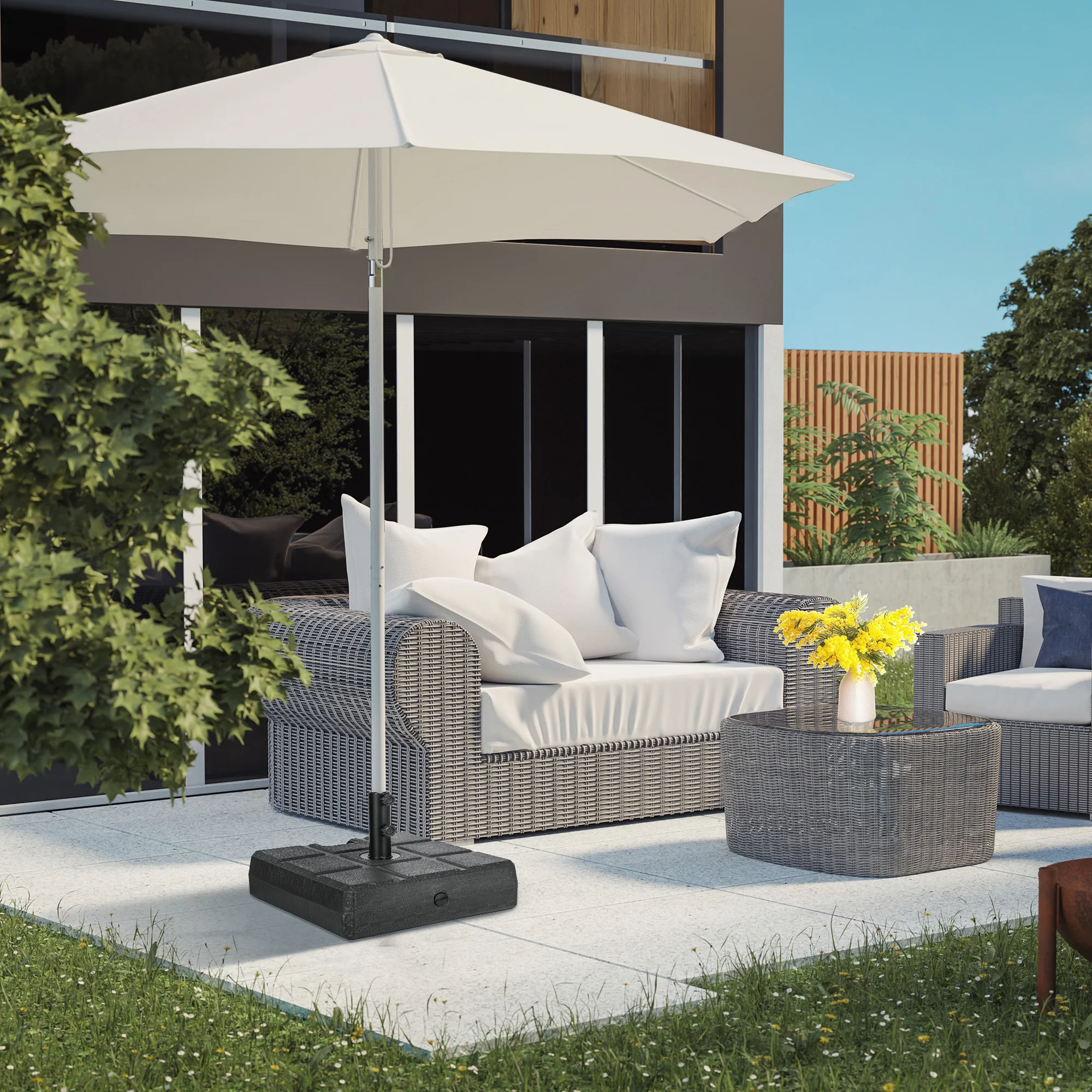 Parasol Base w/ Double Knobt, 30kg Water or 40kg Sand Filled for 32, 38, 48mm Poles, Black - Image 3