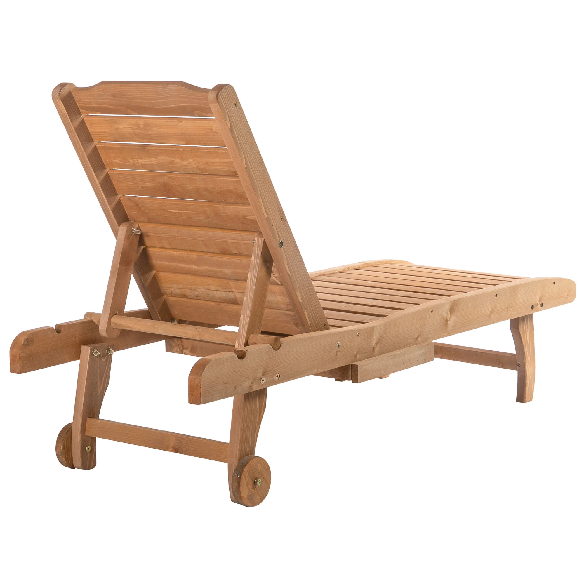 Wooden Garden Sun Lounger with Built-In Table, Reclining Backrest & Rolling Wheels, Red Brown - Image 10