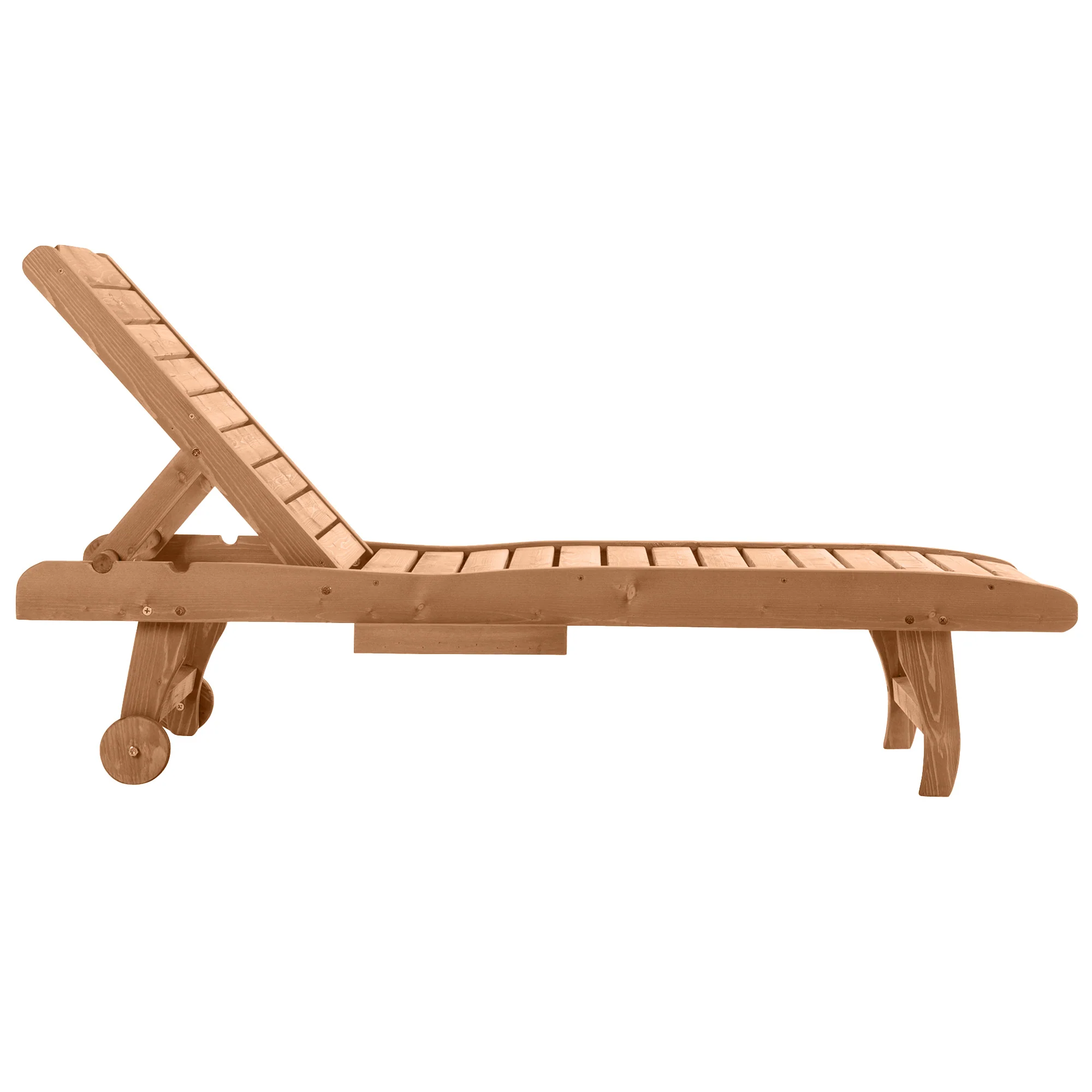 Wooden Garden Sun Lounger with Built-In Table, Reclining Backrest & Rolling Wheels, Red Brown - Image 11