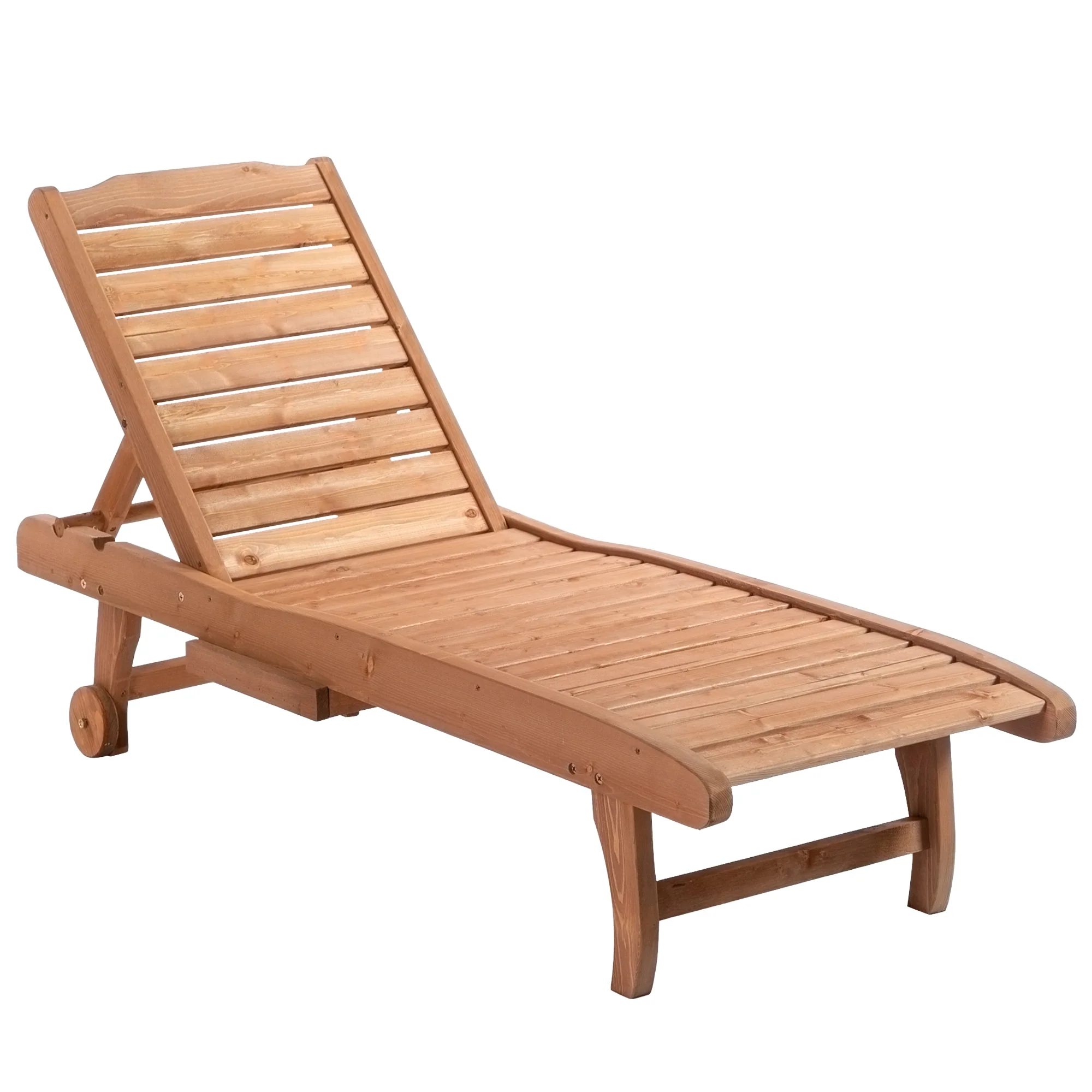 Wooden Garden Sun Lounger with Built-In Table, Reclining Backrest & Rolling Wheels, Red Brown - Image 12