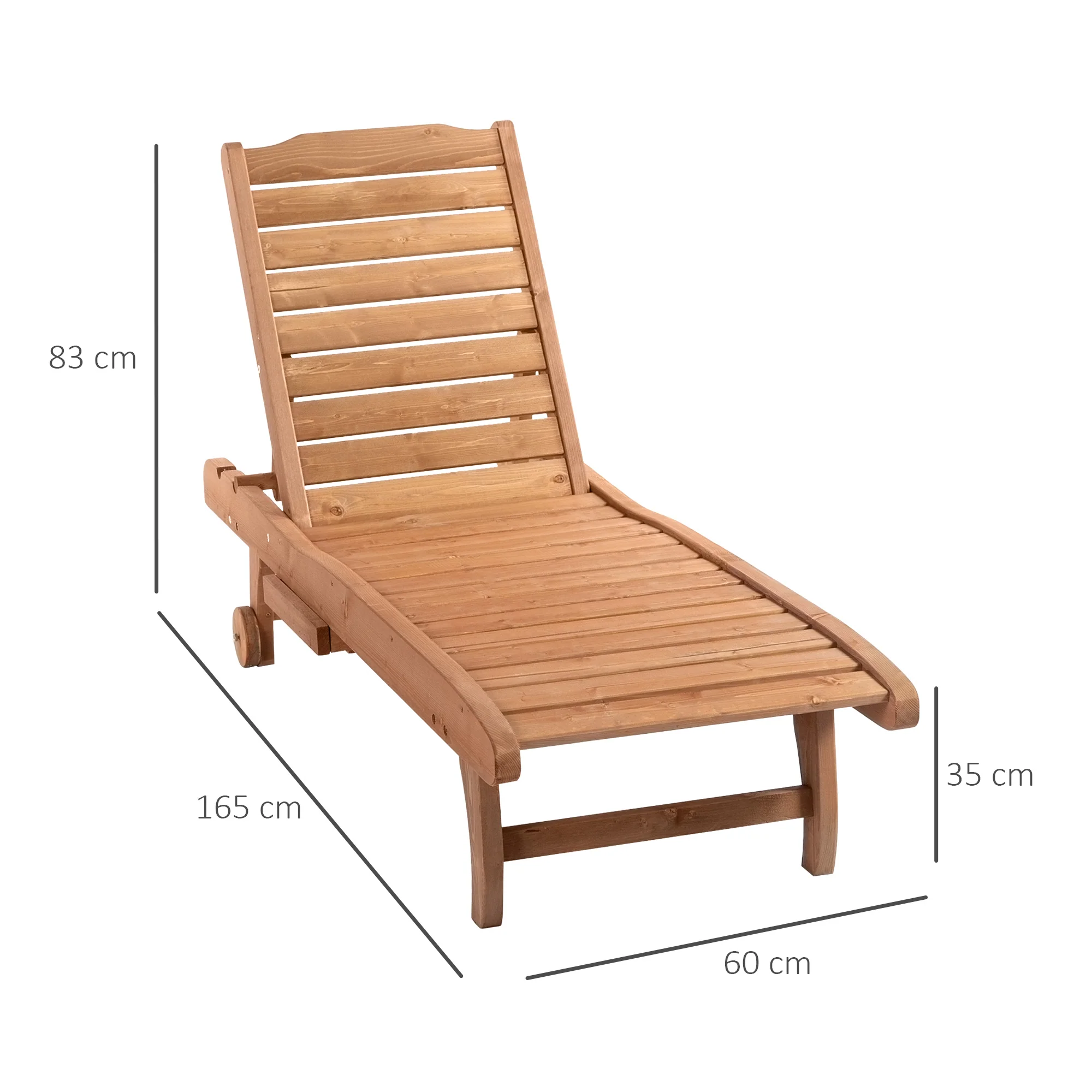 Wooden Garden Sun Lounger with Built-In Table, Reclining Backrest & Rolling Wheels, Red Brown - Image 5