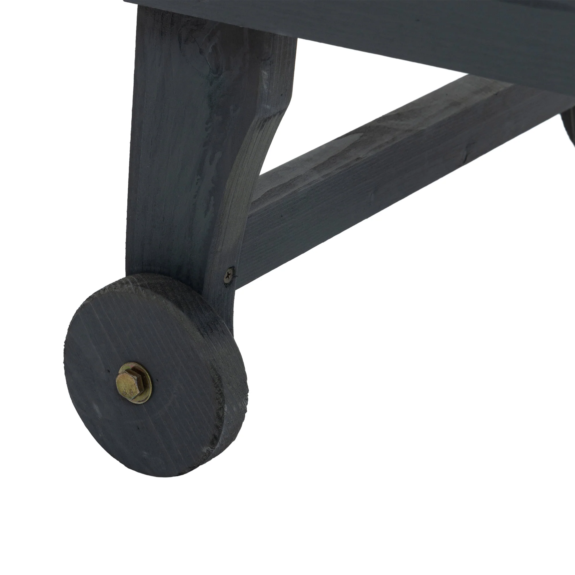 Wooden Garden Sun Lounger with Built-In Table, Reclining Backrest & Rolling Wheels, Grey - Image 11