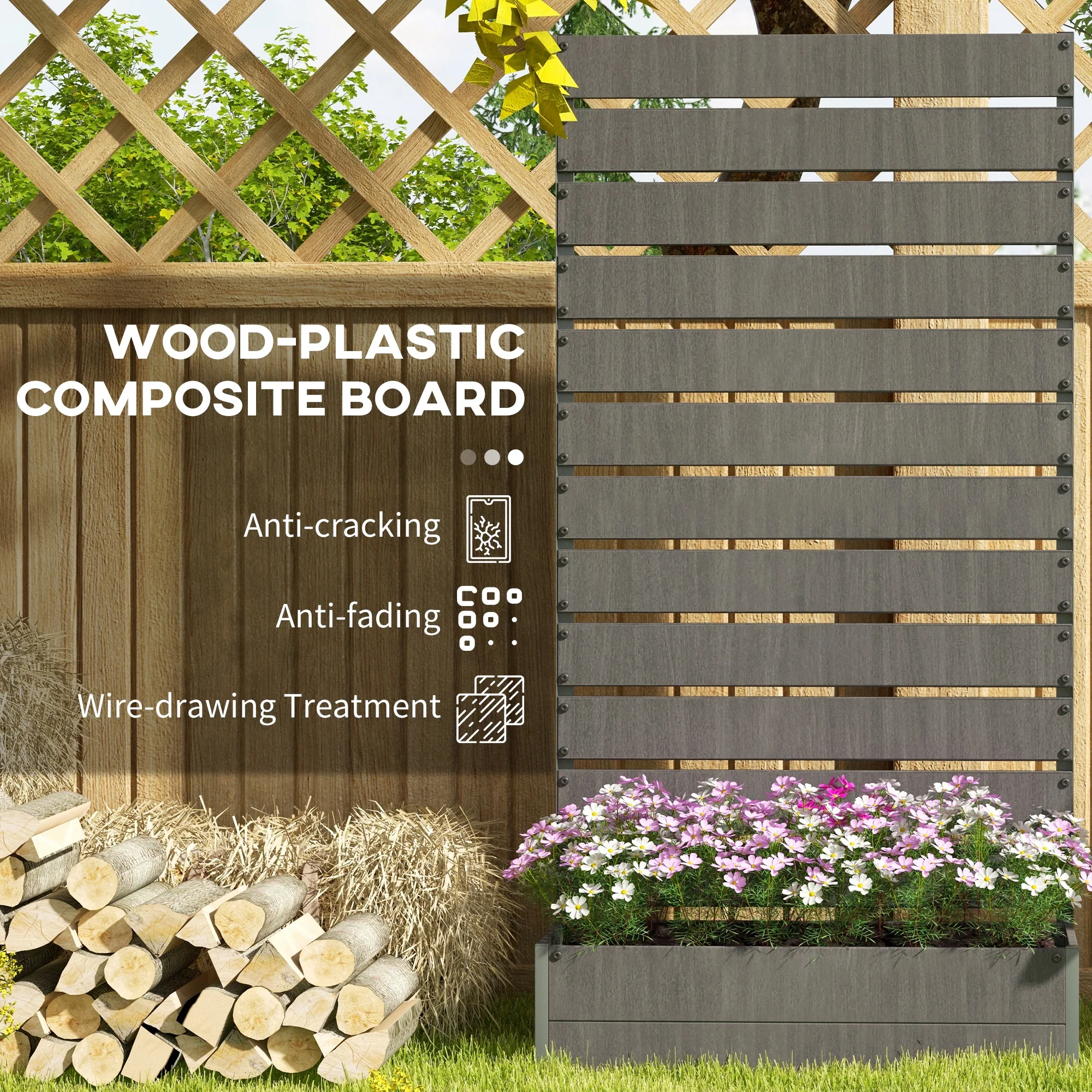 Garden Planter with Trellis for Climbing Plants, Vines, Flowers, 90.5x38x180cm, Dark Grey - Image 7