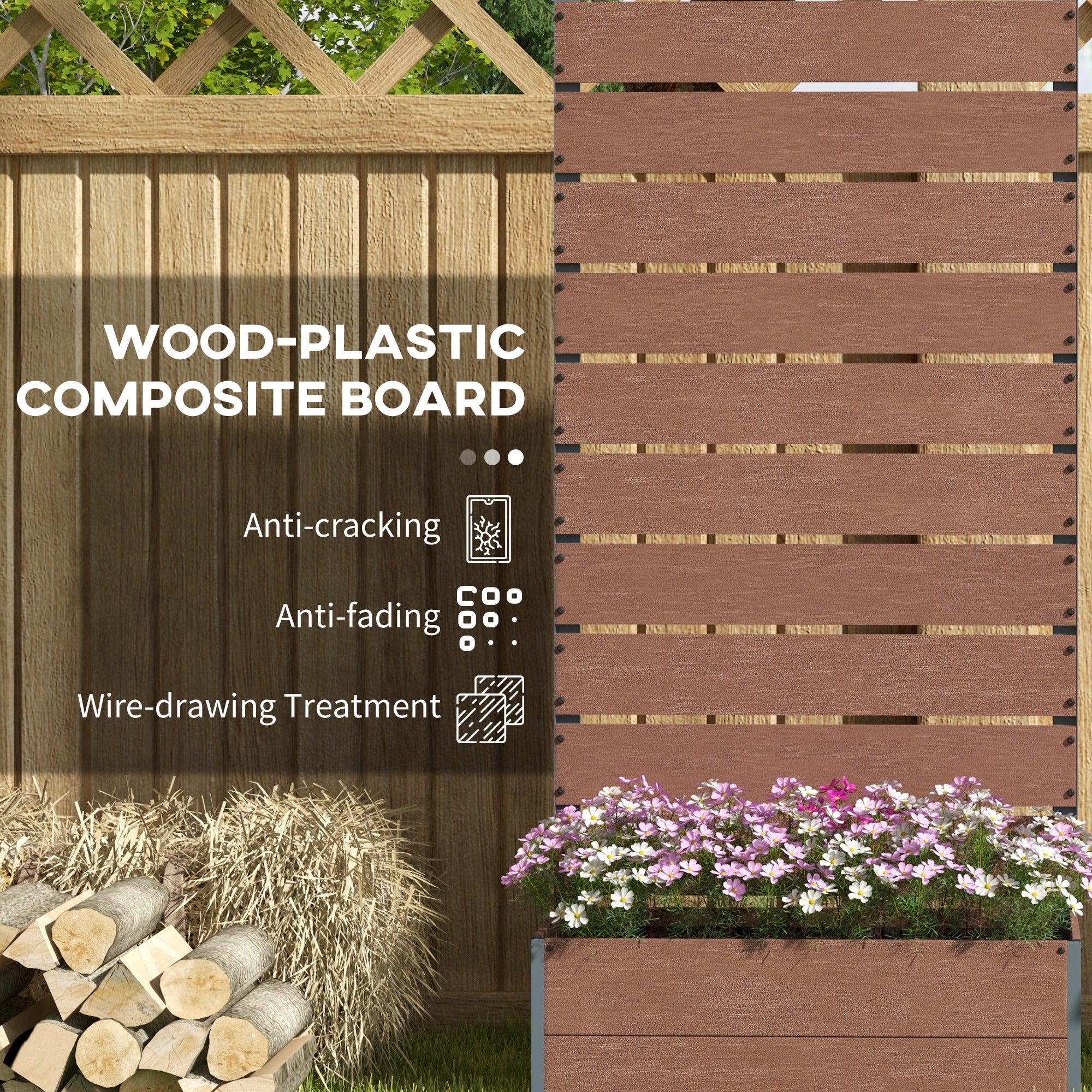 Garden Planter with Trellis for Climbing Plants, Vines, Flowers, 72x38x150cm, Light Brown - Image 7