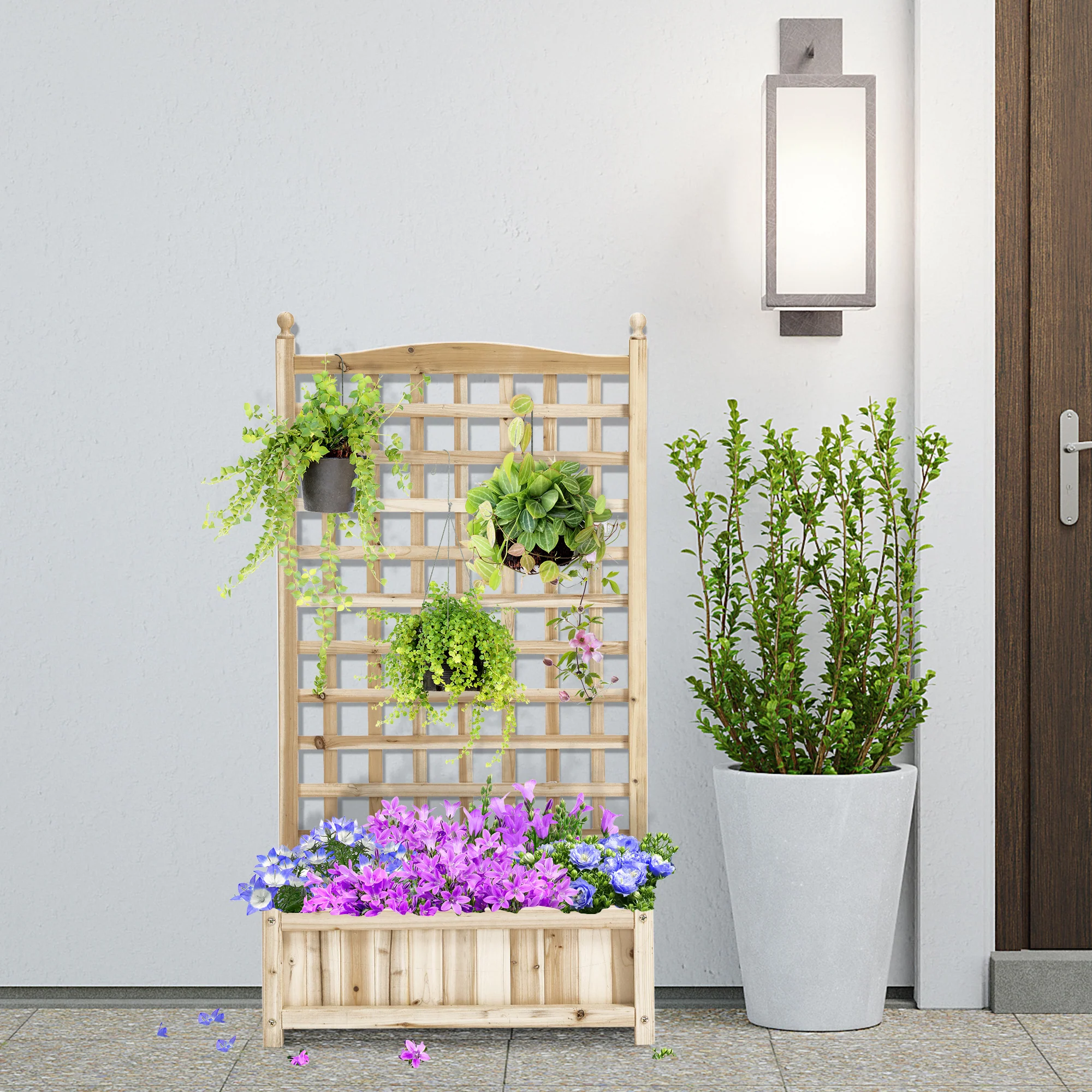 Garden Planters with Trellis for Climbing Vines, 64 x 28 x 120 cm, Natural - Image 4