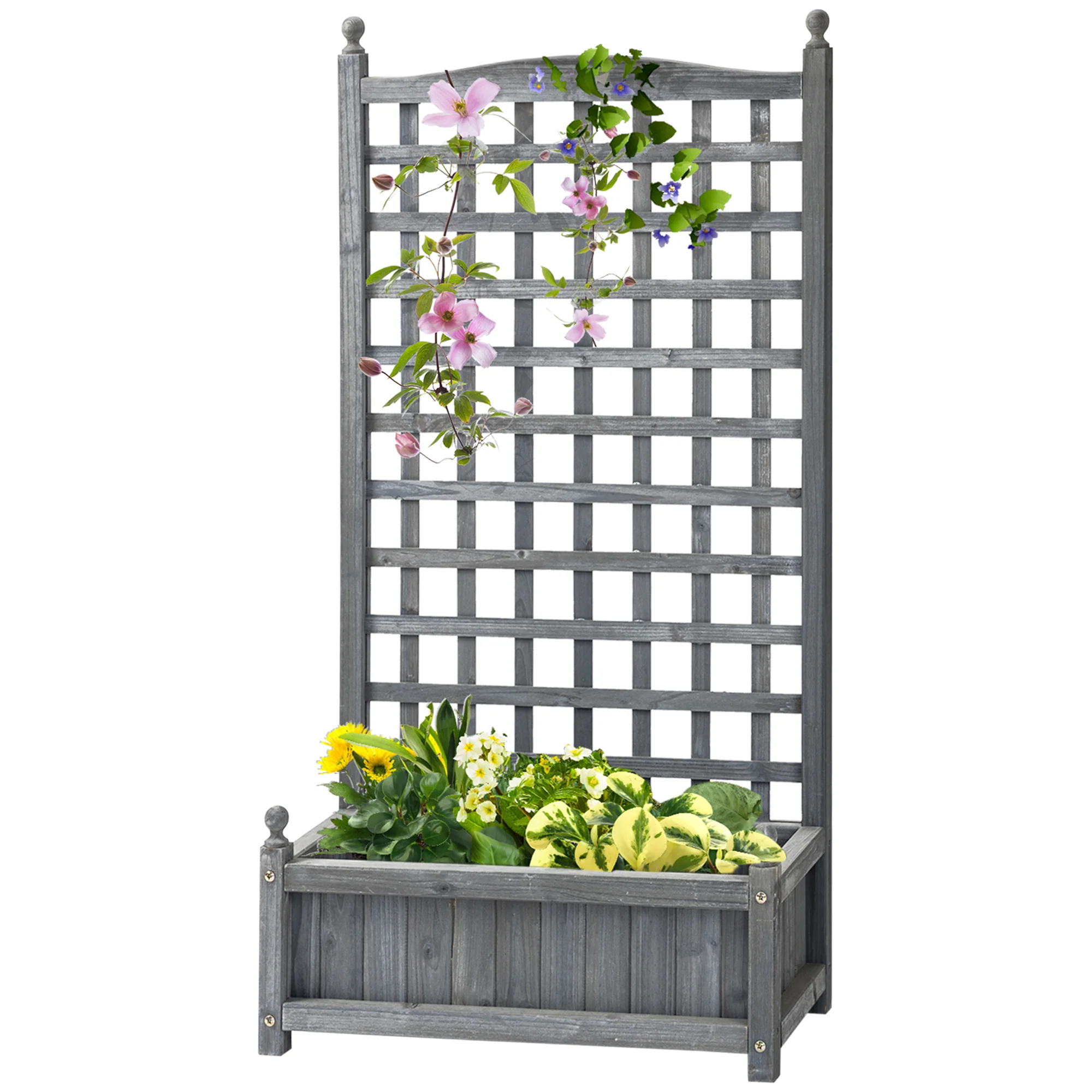 Garden Planters with Trellis for Climbing Vines, 64 x 28 x 120 cm, Grey - Image 2