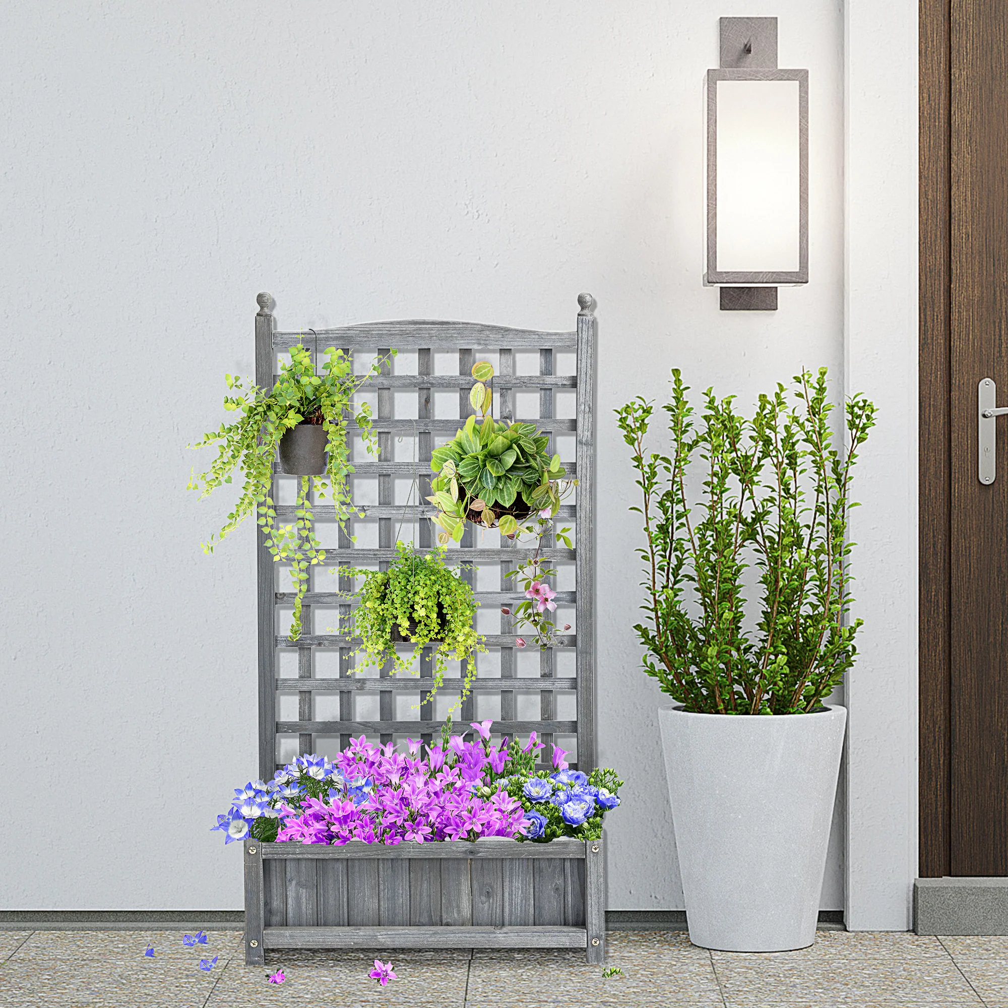Garden Planters with Trellis for Climbing Vines, 64 x 28 x 120 cm, Grey - Image 4