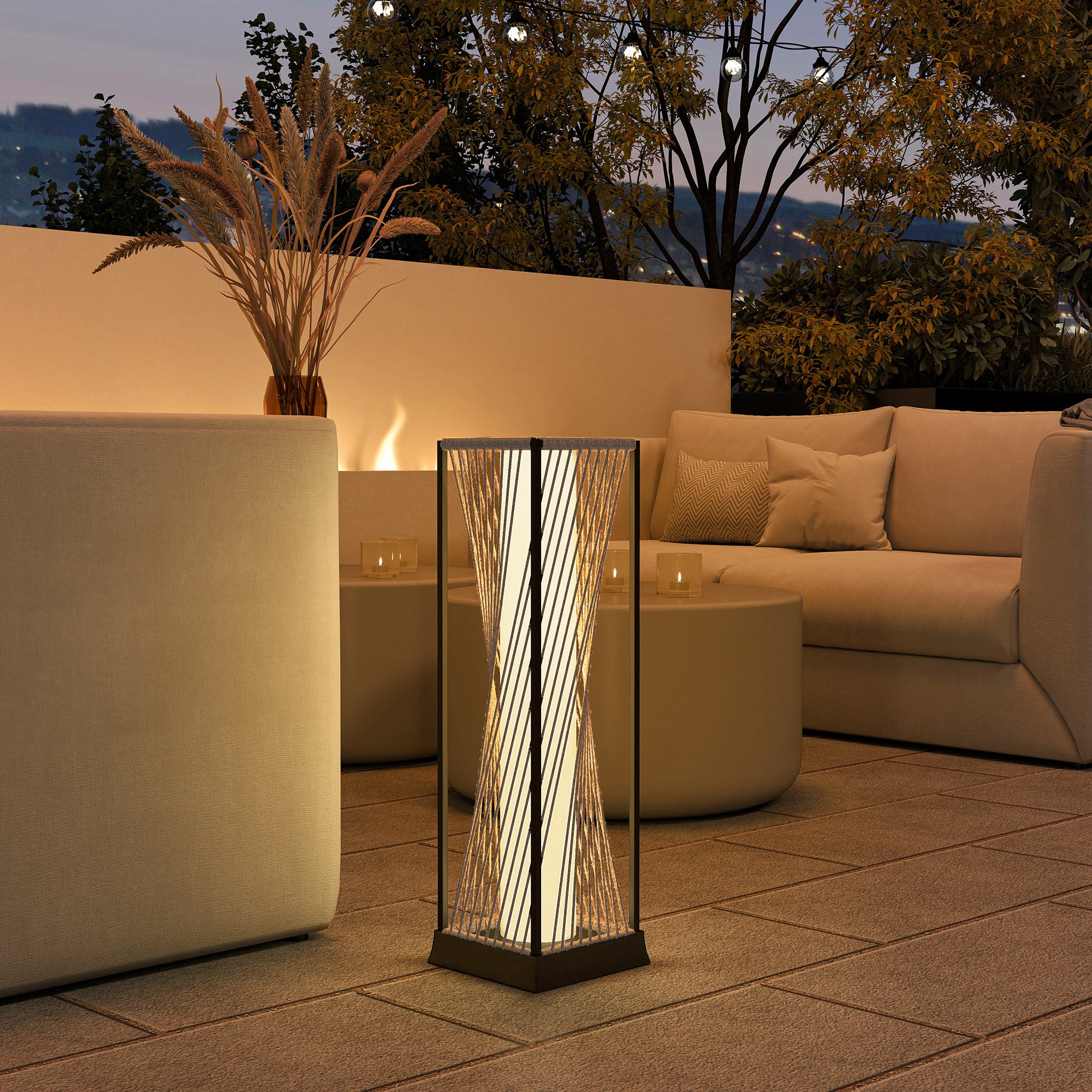 77 cm Solar Rattan Floor Lamp with Auto On/Off LED, Sand Brown - Image 4
