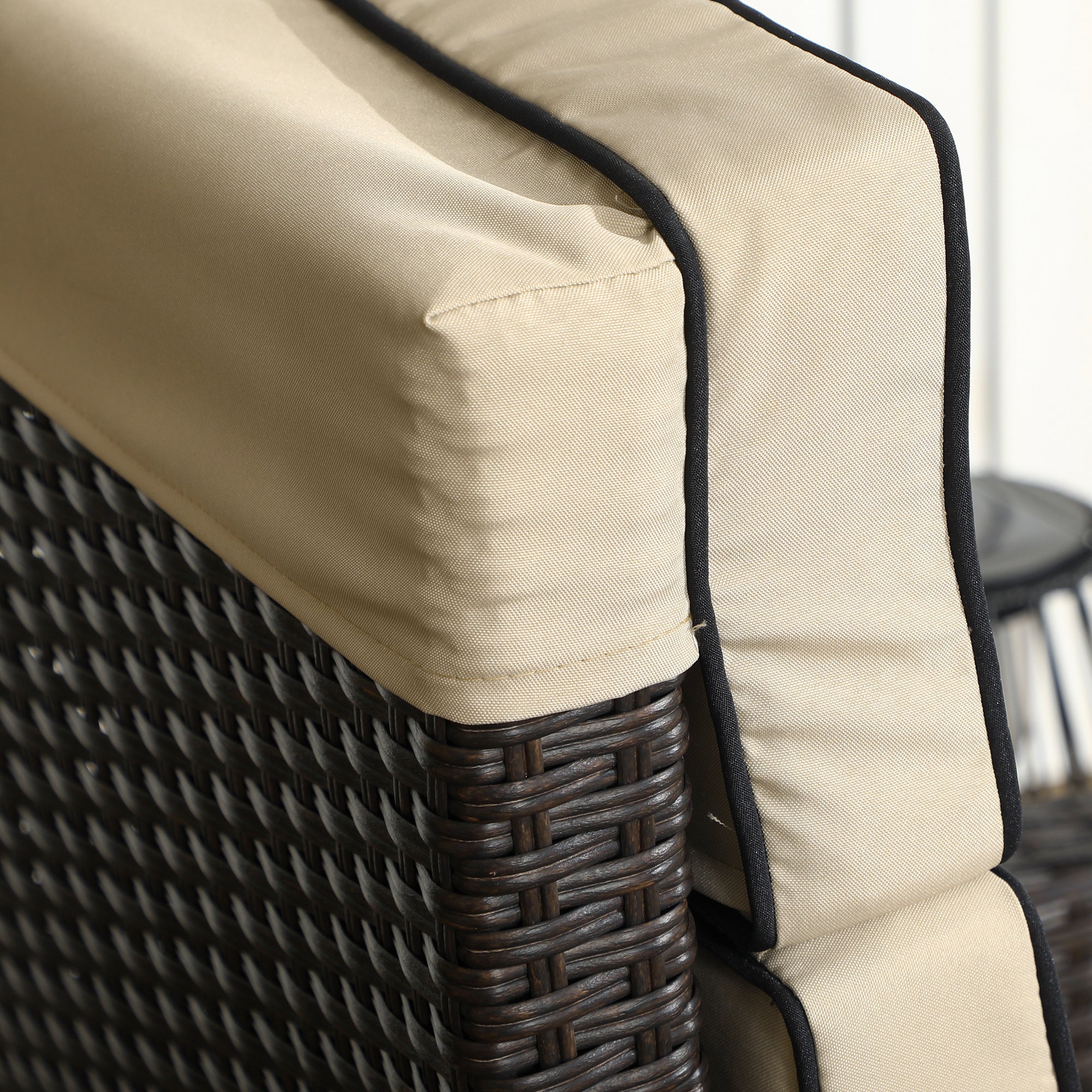 Rattan Recliner Chair with Adjustable Backrest & Footrest for Balcony, Patio, Khaki - Image 11