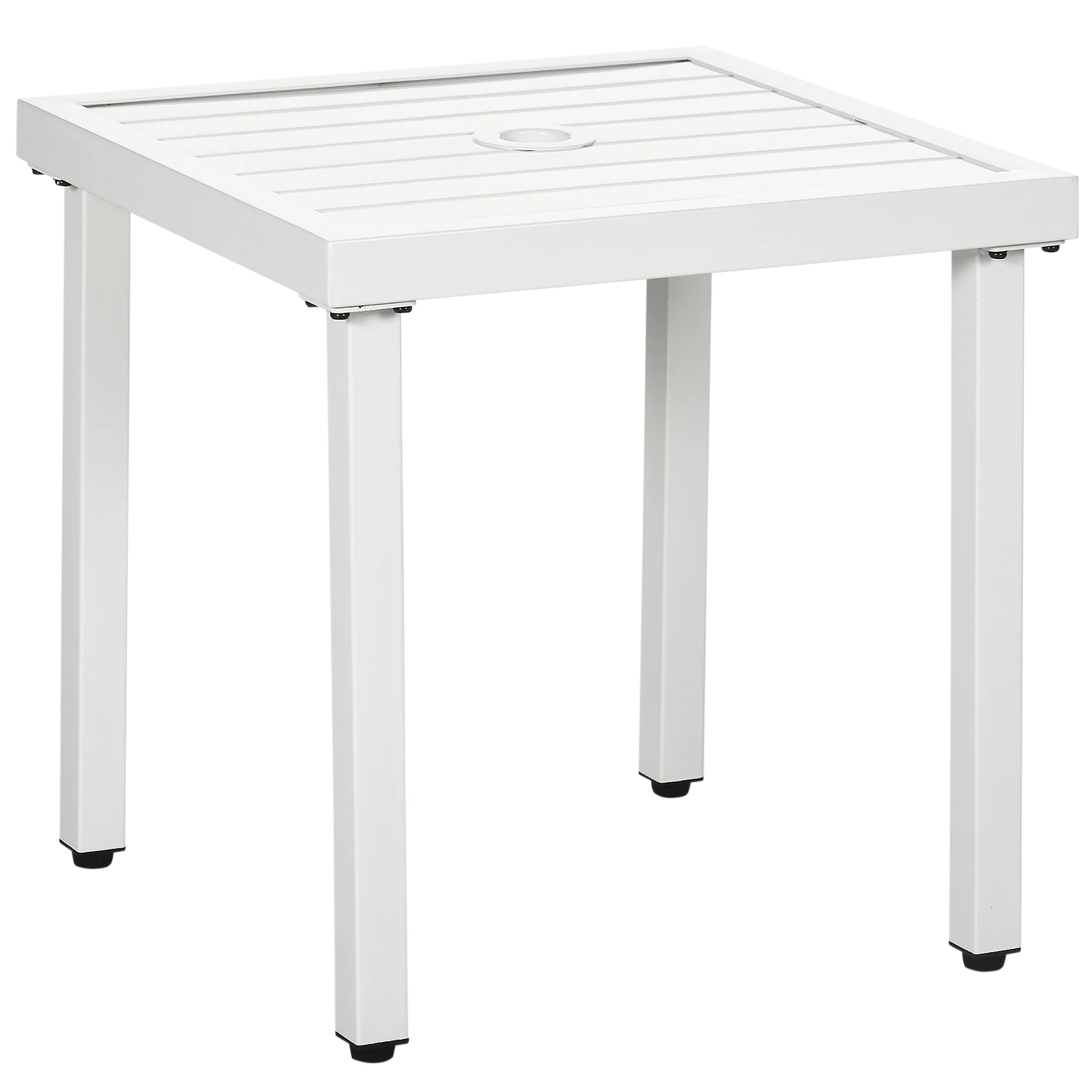 51 x 51 cm Garden Side Table with Umbrella Hole, White - Image 2