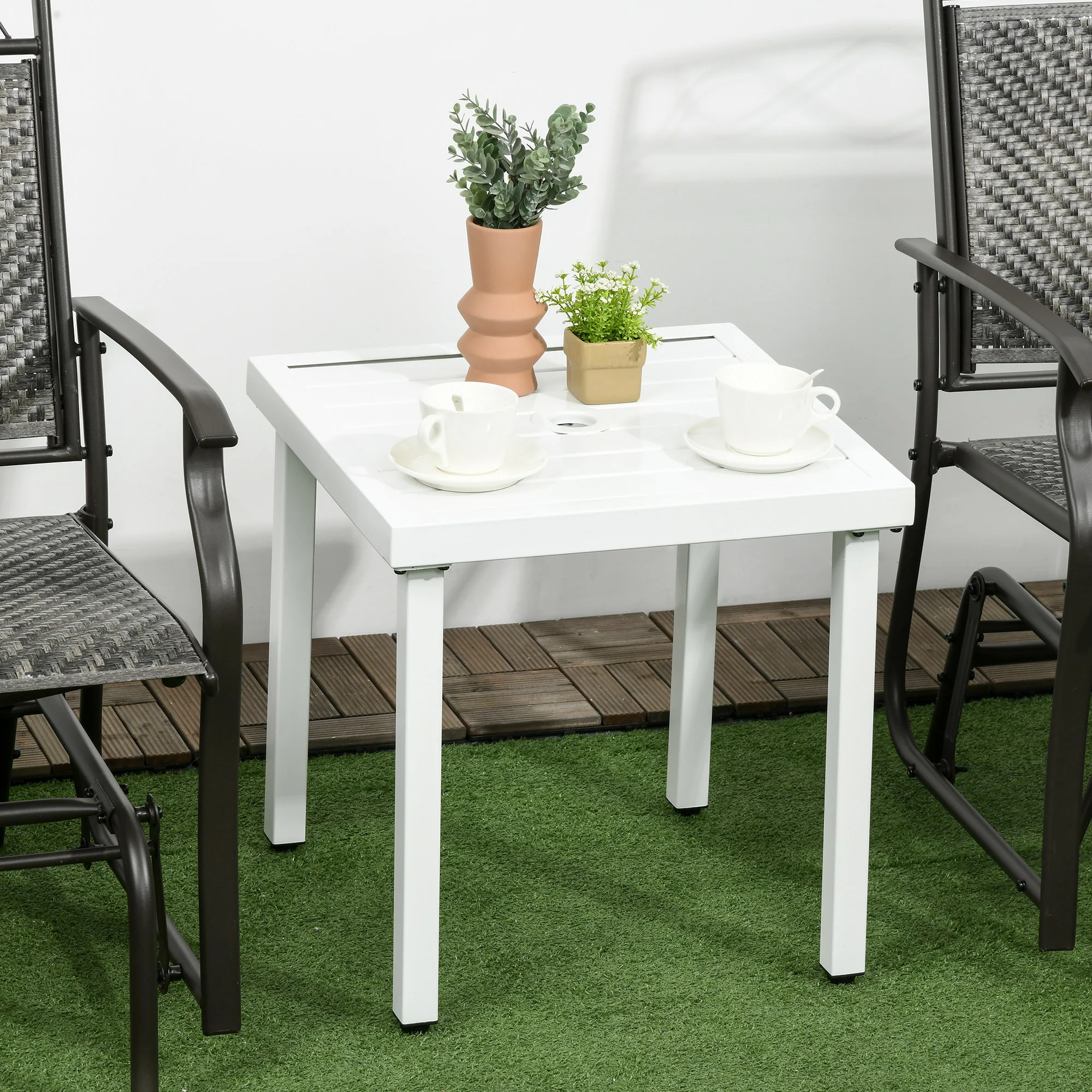 51 x 51 cm Garden Side Table with Umbrella Hole, White - Image 3