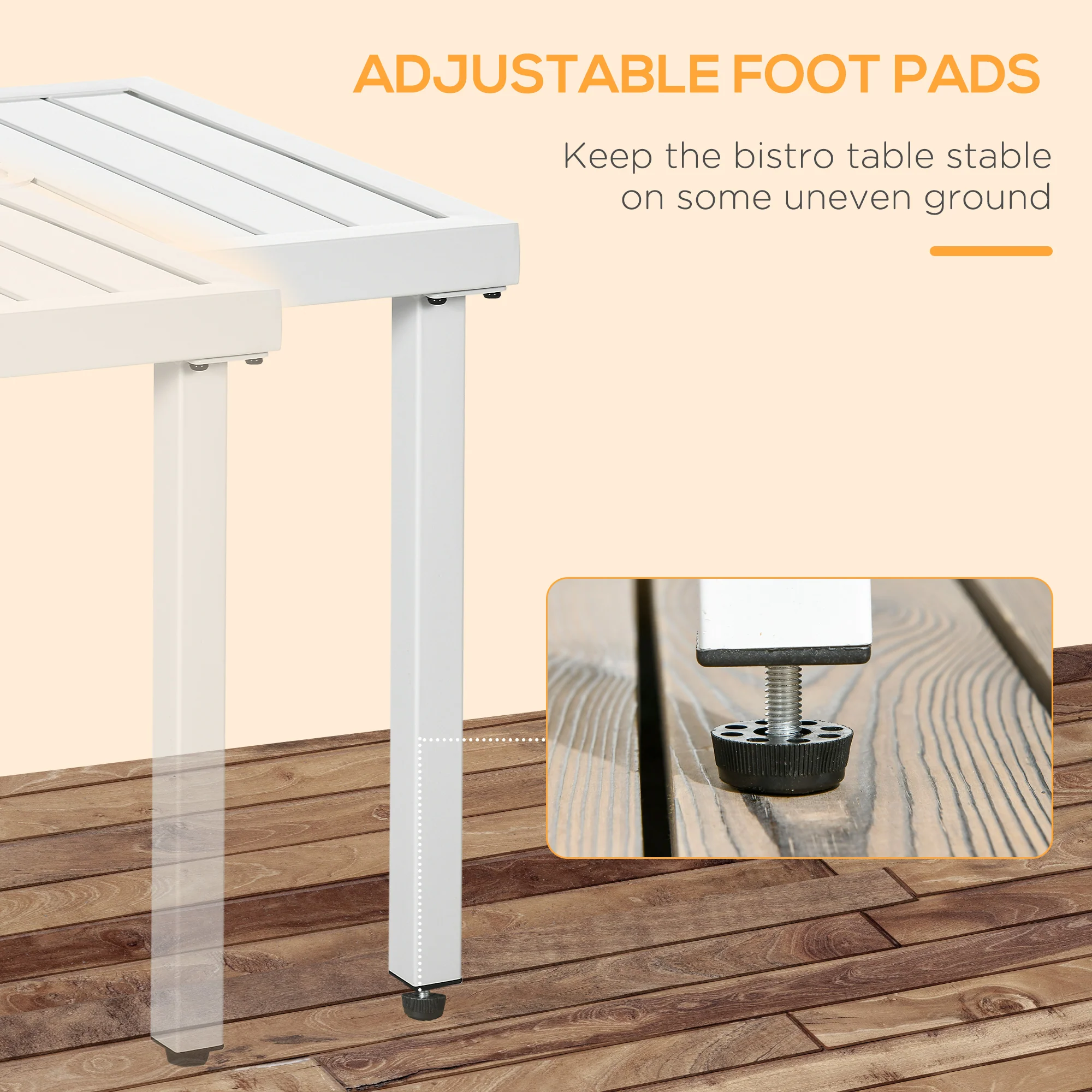 51 x 51 cm Garden Side Table with Umbrella Hole, White - Image 8